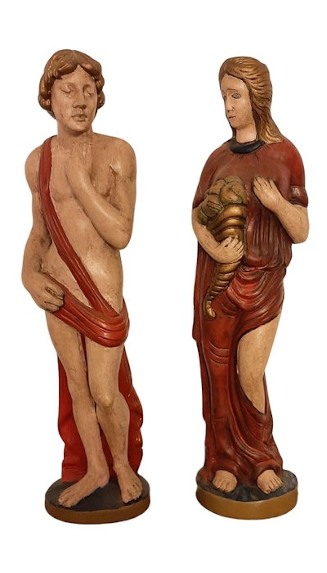 Sculpture, Coppia di figure divinità - 59 cm - Polychrome wood