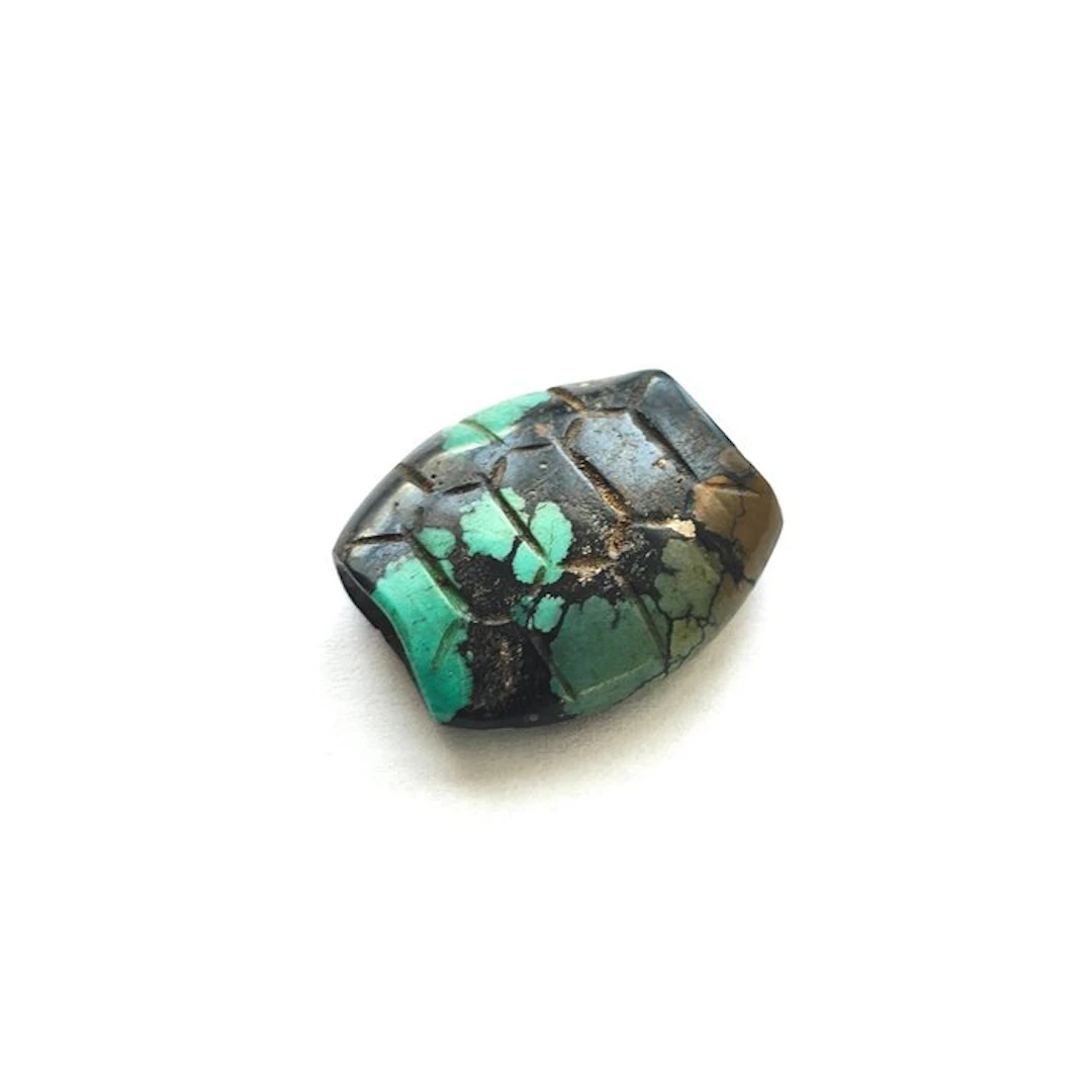 Ancient Chinese Turquoise XS Turtle Shell Bead Talisman - 22 mm