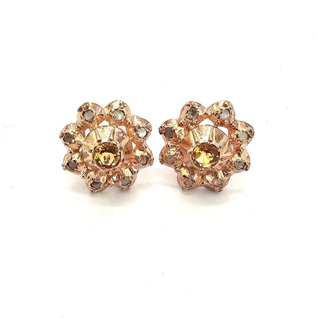 No reserve price - Earrings - 9 kt. Rose gold, Silver Spinel - Diamond