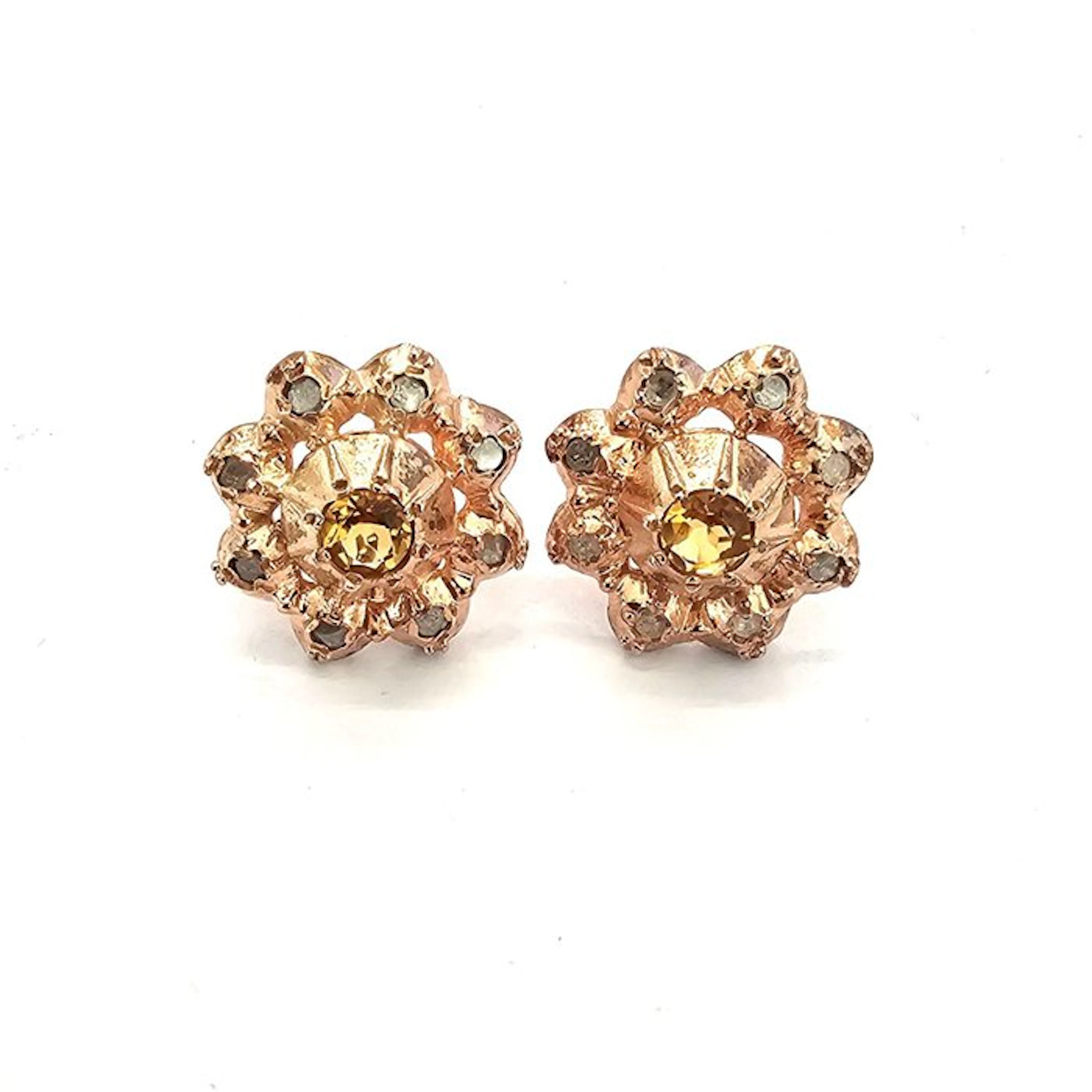 No reserve price - Earrings - 9 kt. Rose gold, Silver Spinel - Diamond