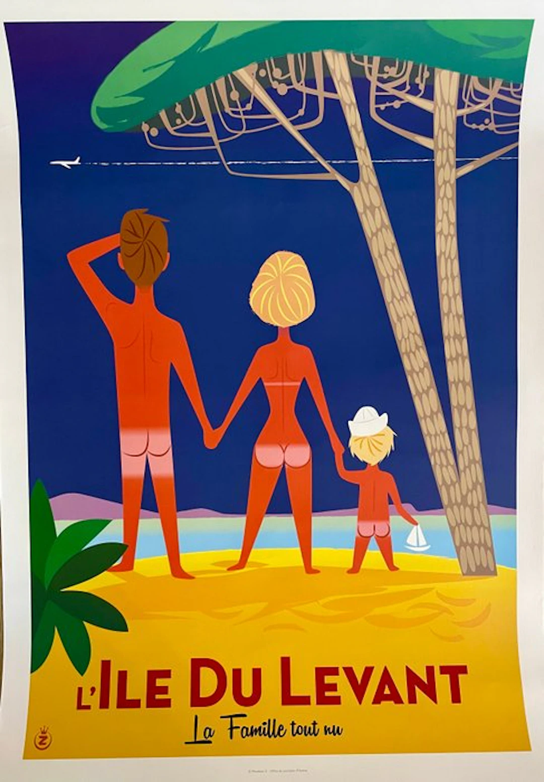 Monsieur Z - Affiche de Tourisme "L'Ile du Levant - La famille tout nu"