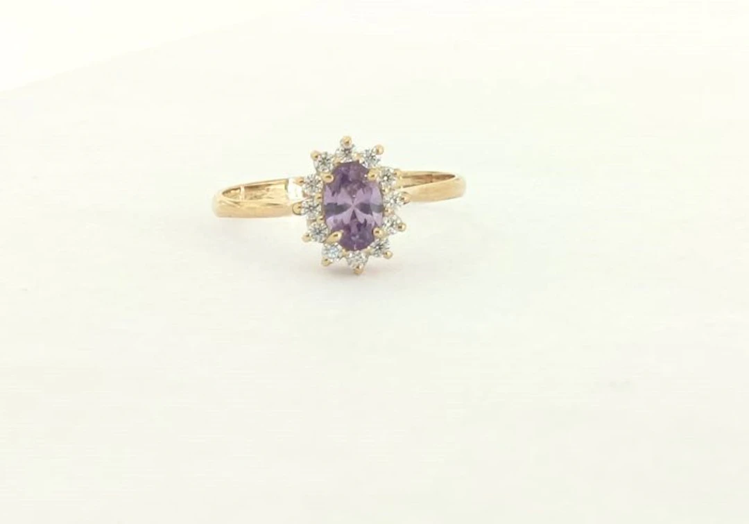 Ring - 18 kt. Yellow gold Diamond (Natural) - Amethyst