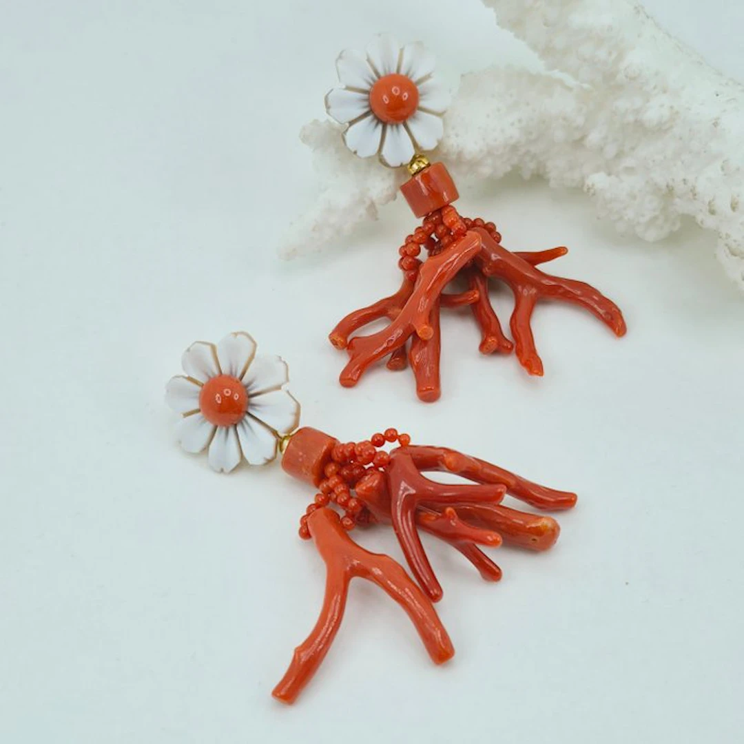 Coral - Silver, Gold-plated - Earrings - CORALLO MEDITERRANEO