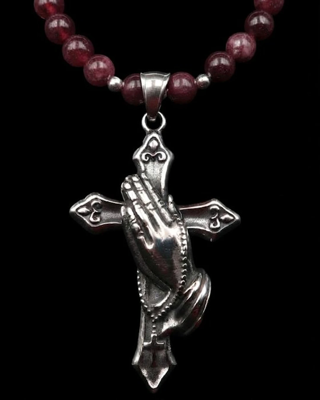 Christian Cross – Hands in Prayer – Garnet – Spiritual...