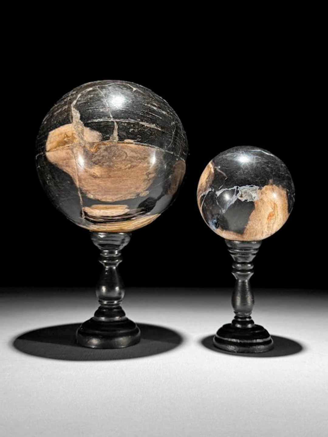 Stunning pair of Petrified Wood spheres - Fossilised wood (No reserve price)