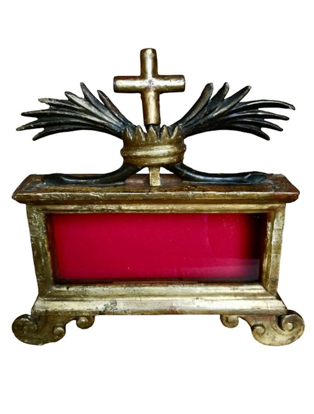 Reliquary shrine topped with a crown bearing a cross - 28 cm - Wood