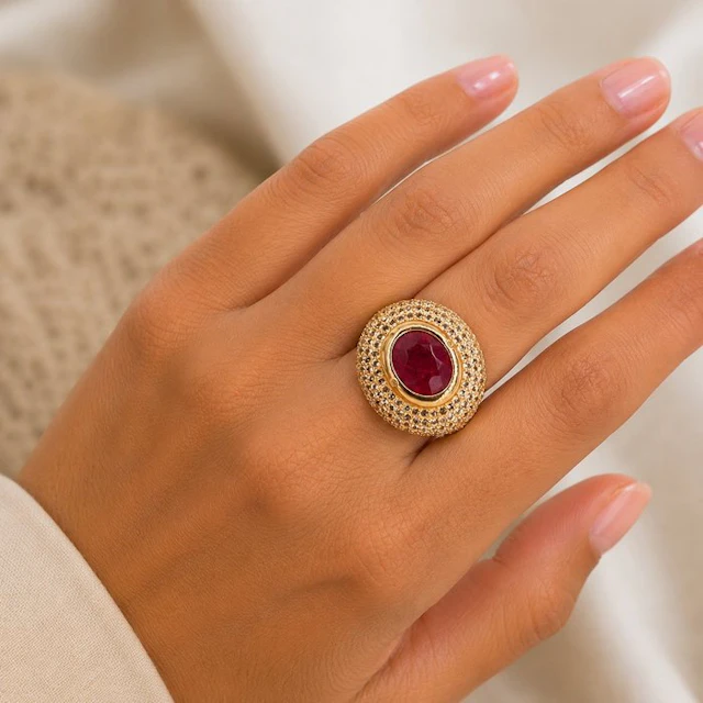 No reserve price - Ring Gold-plated Ruby - Diamond - 18K Gold Plated