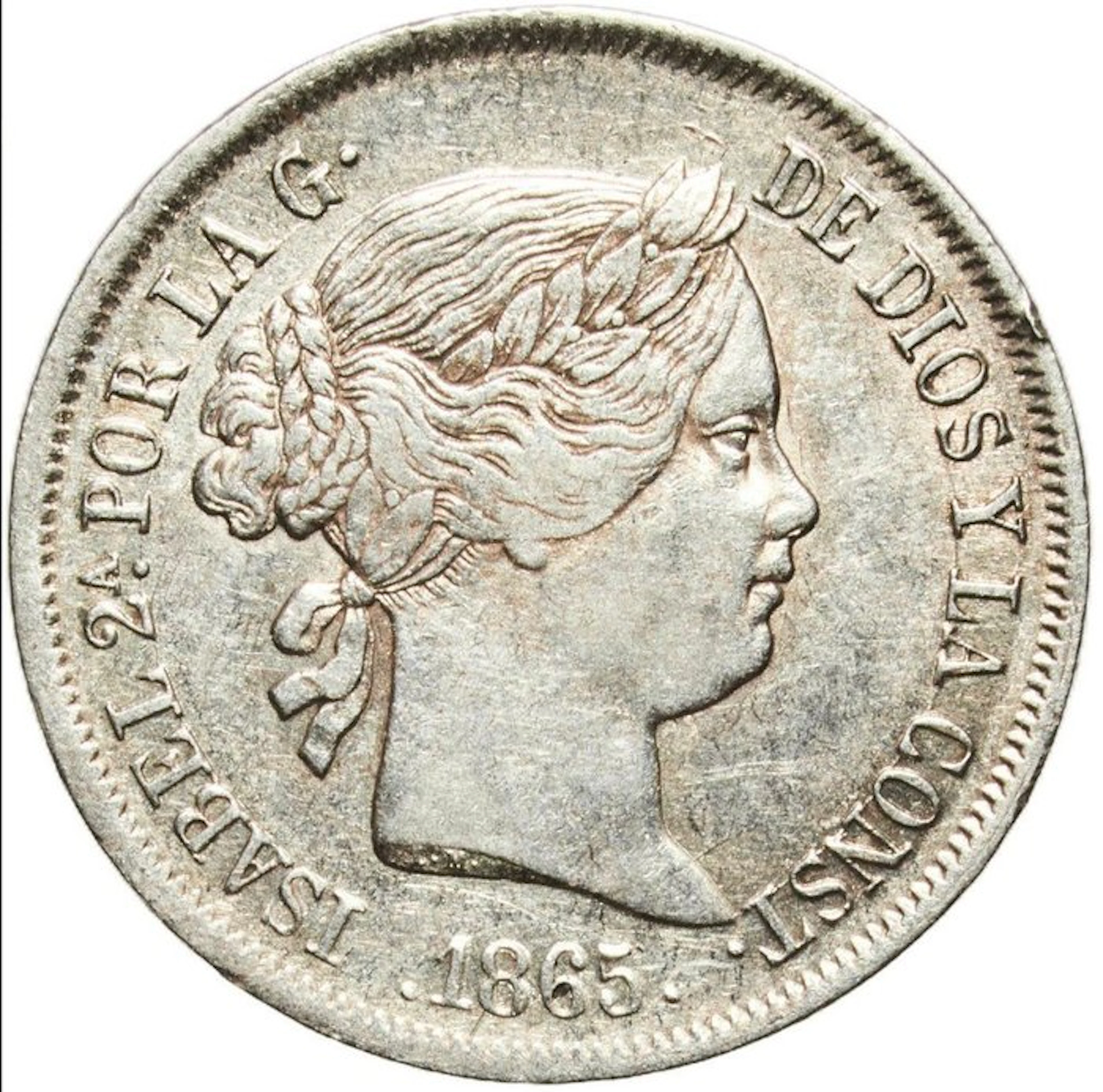 Spain. Isabel II. 40 Céntimos de Escudo 1865 - AU55