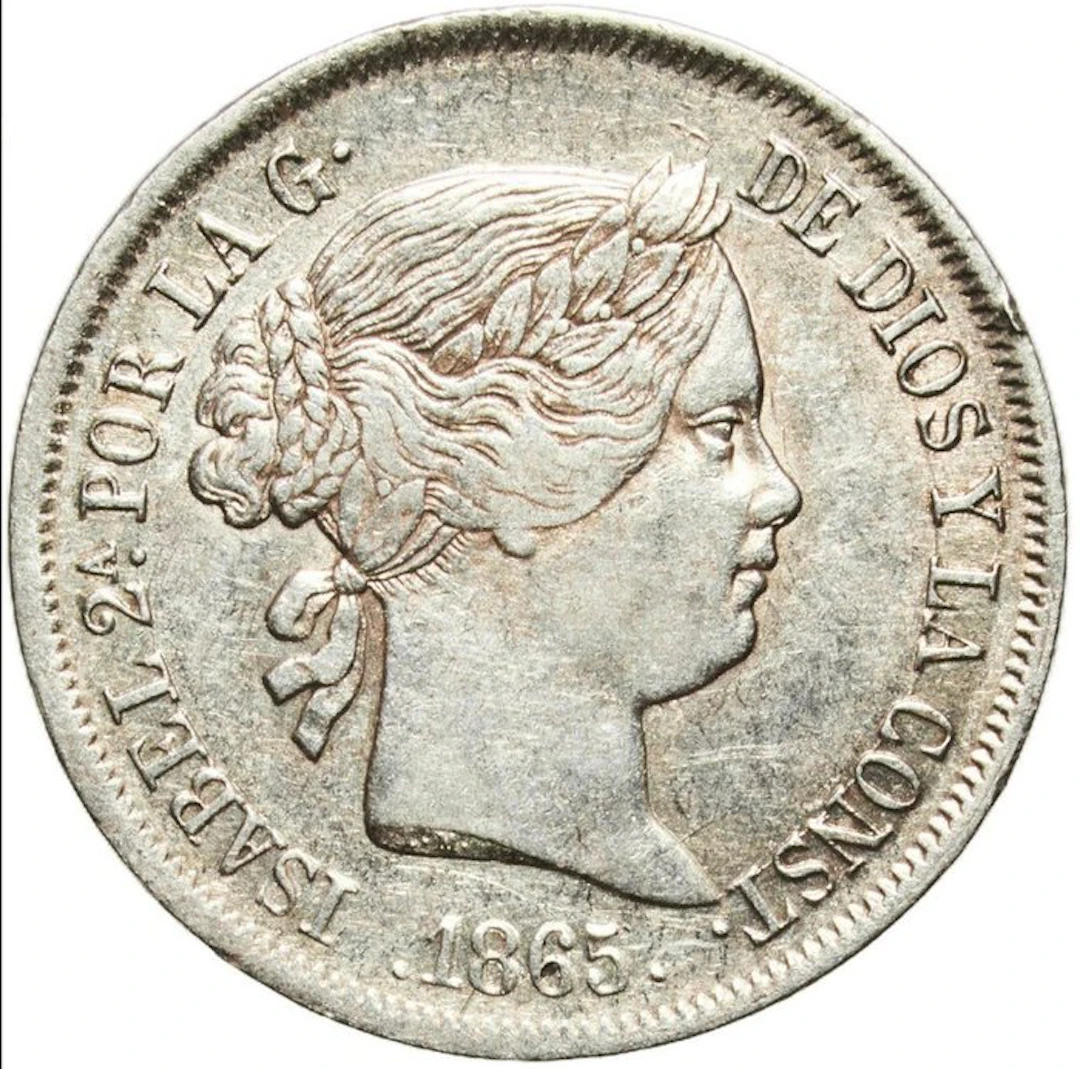 Spain. Isabel II. 40 Céntimos de Escudo 1865 - AU55