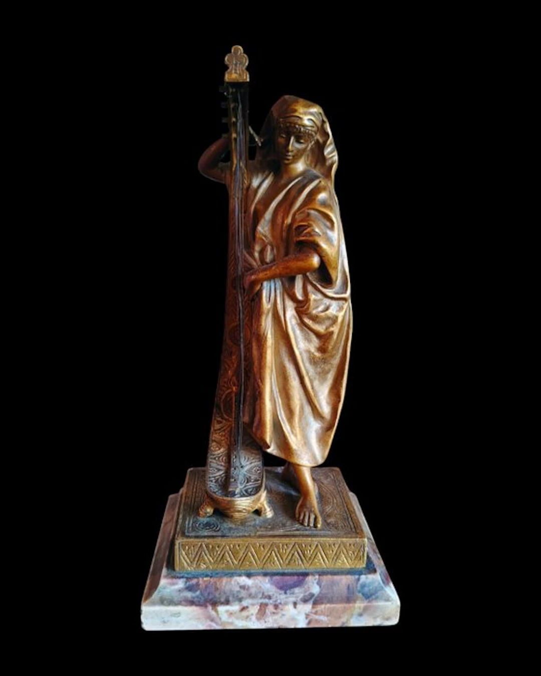 Louis Hottot (1834-1905) - Sculpture, Musicienne nubienne - 20.5 cm - Bronze