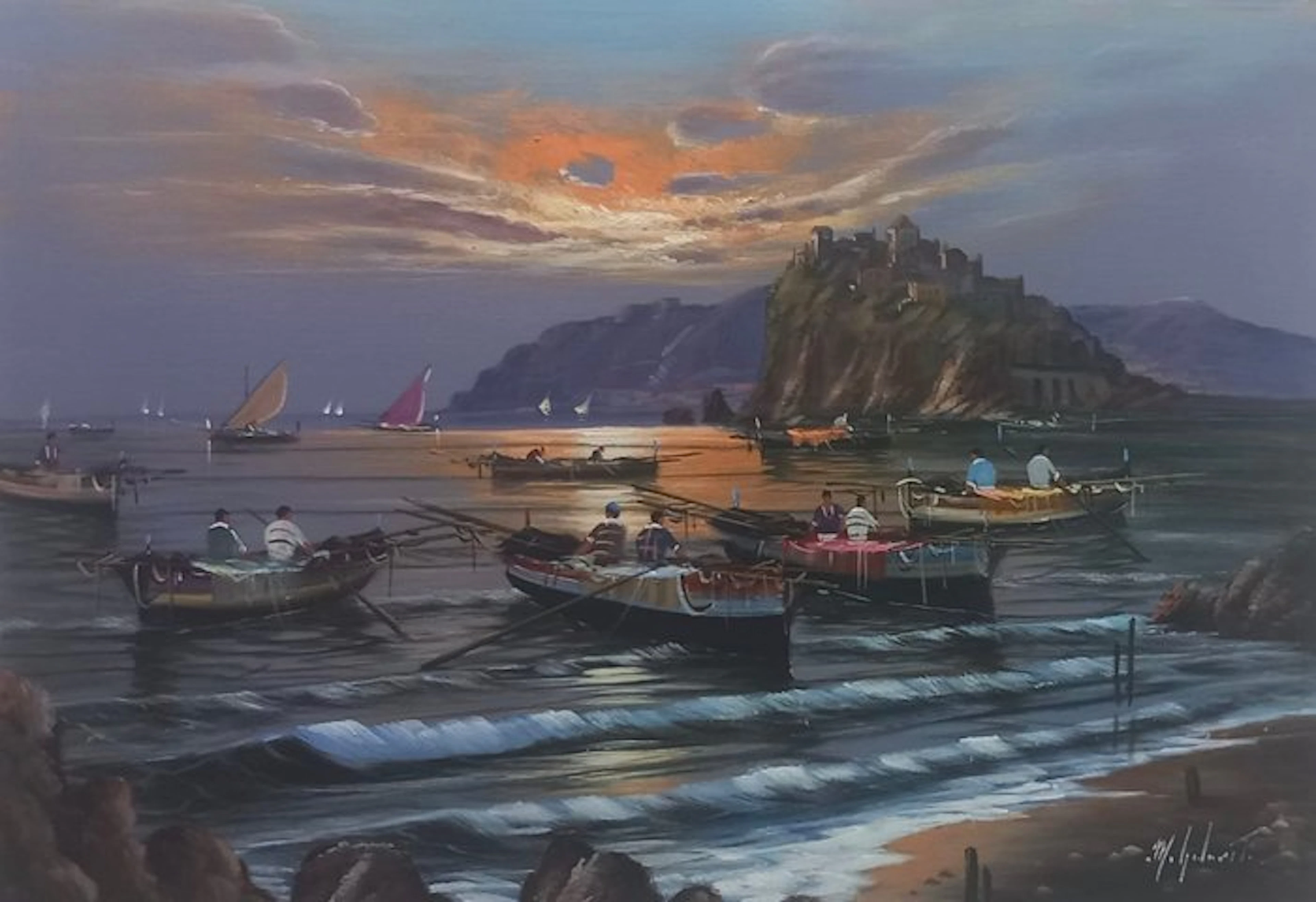 Mario Galanti (XX) - Pescatori al monte di Procida