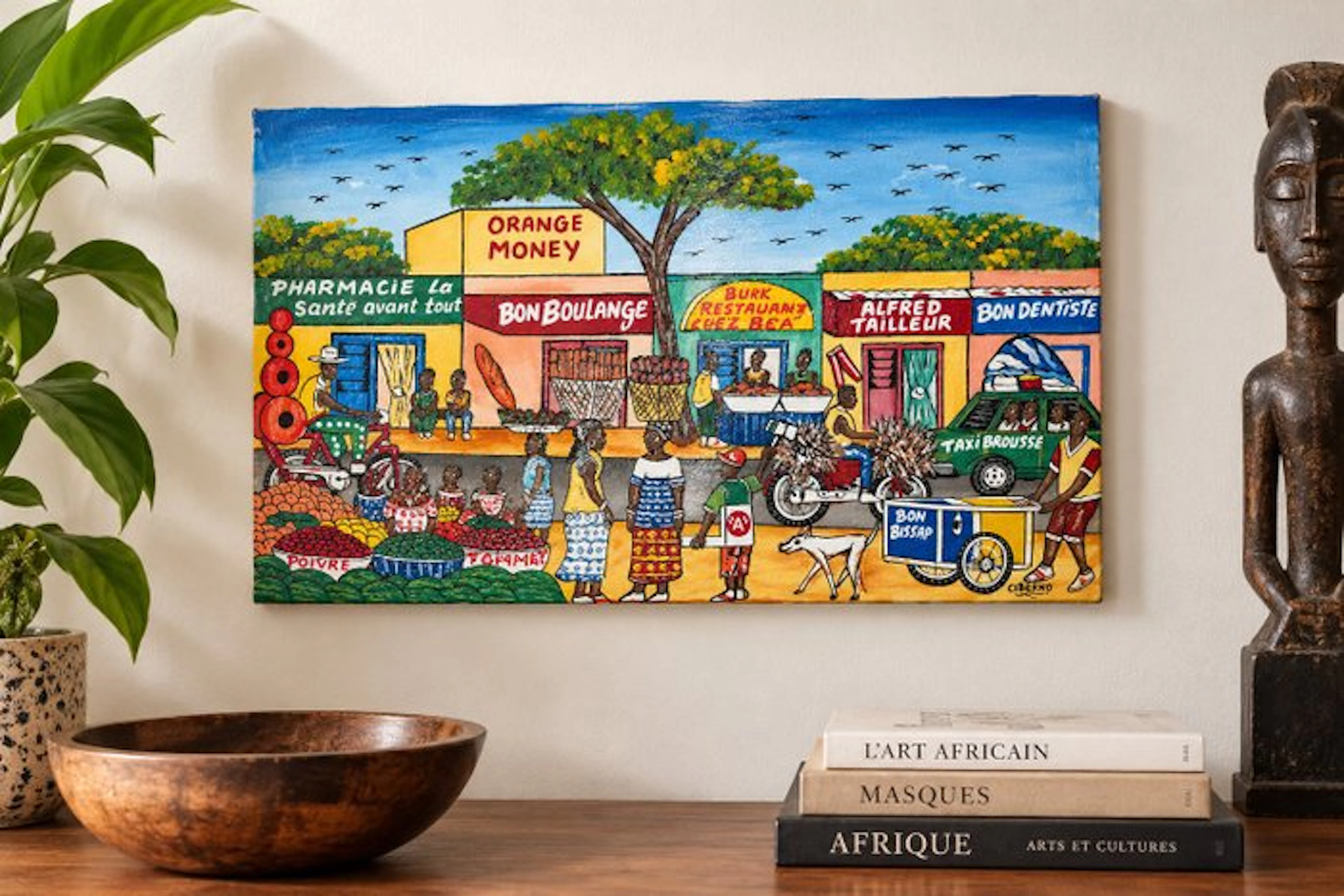 Painting - African street scene – Lively urban life...