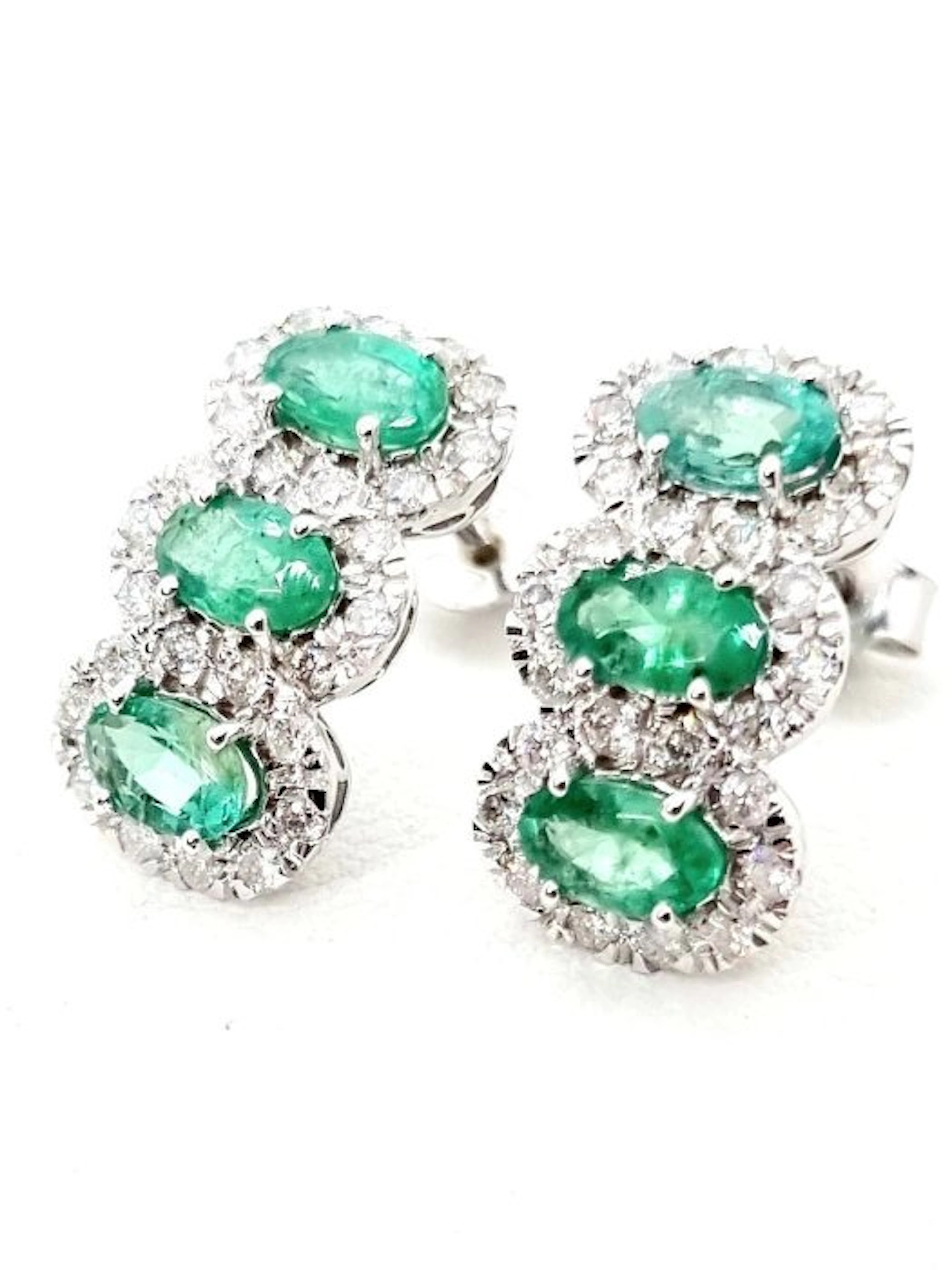 Earrings - 18 kt. White gold Emerald - Diamond