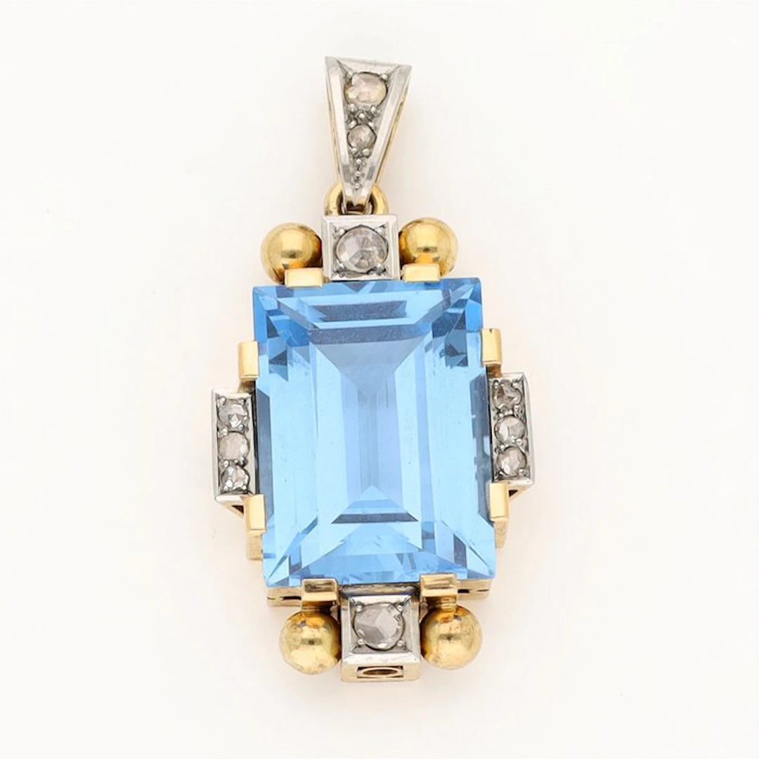 Pendant - 18 kt. Yellow gold, White gold Spinel - Art Deco/Diamond