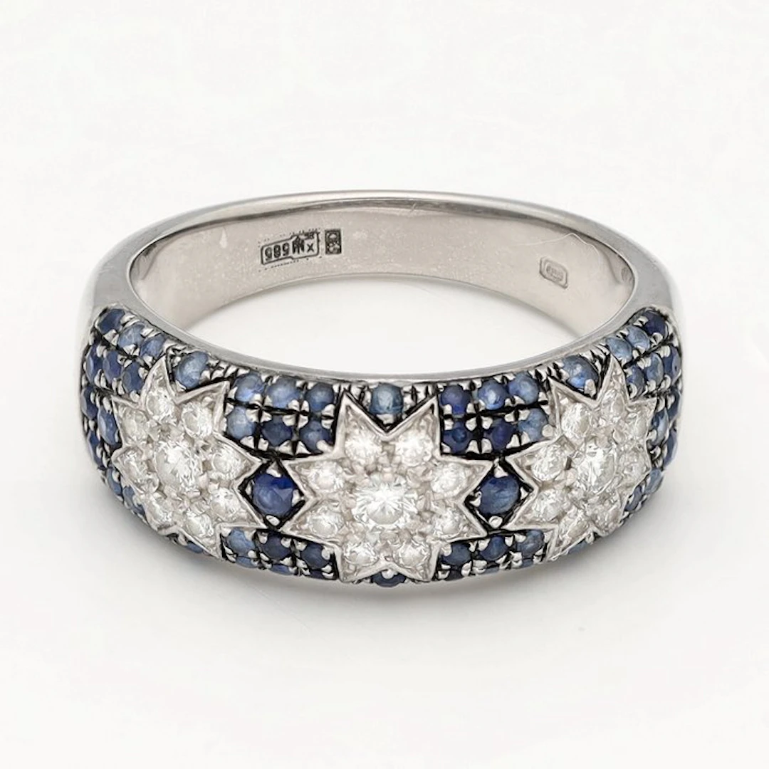 Ring - 14 kt. White gold - Diamond - Sapphire