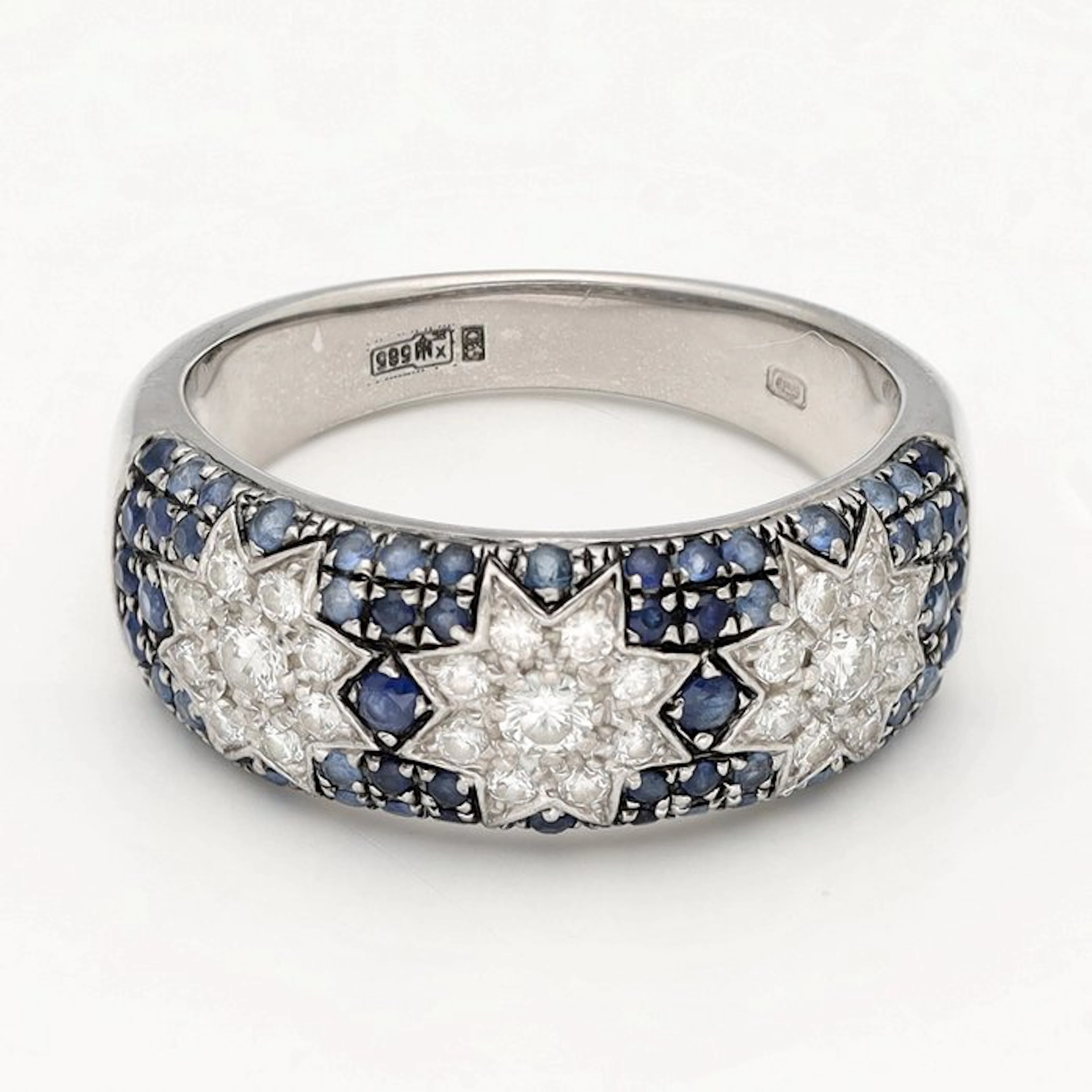 Ring - 14 kt. White gold - Diamond - Sapphire