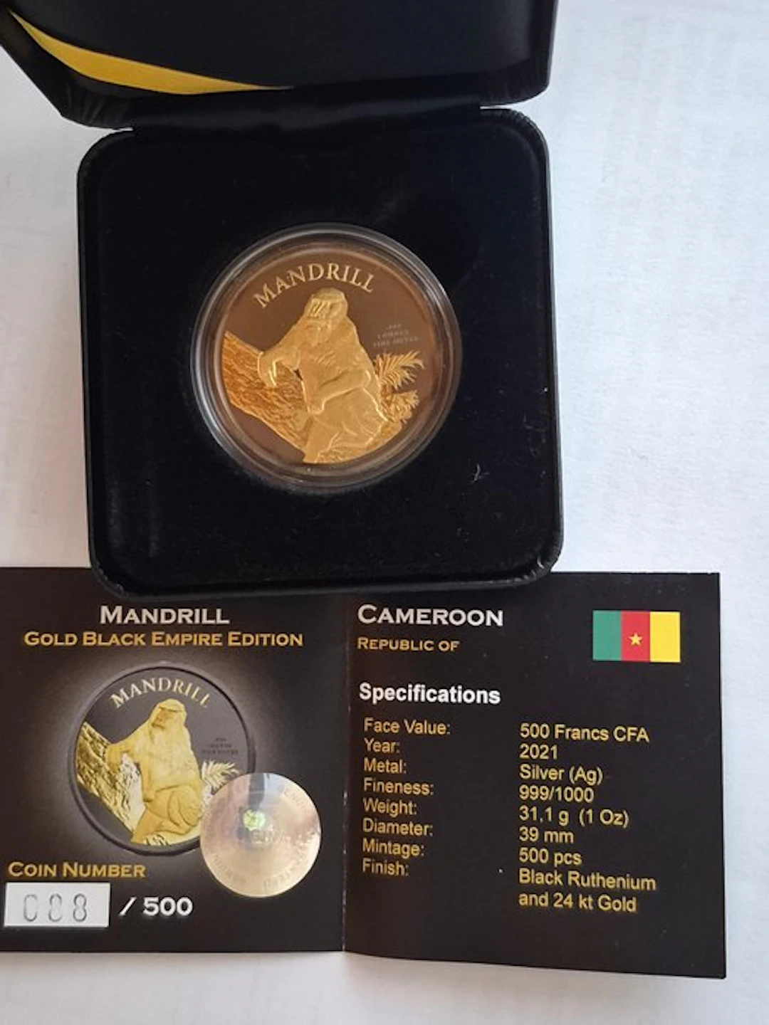 Cameroon. 500 Francs CFA 2021, 1 oz (No reserve price)