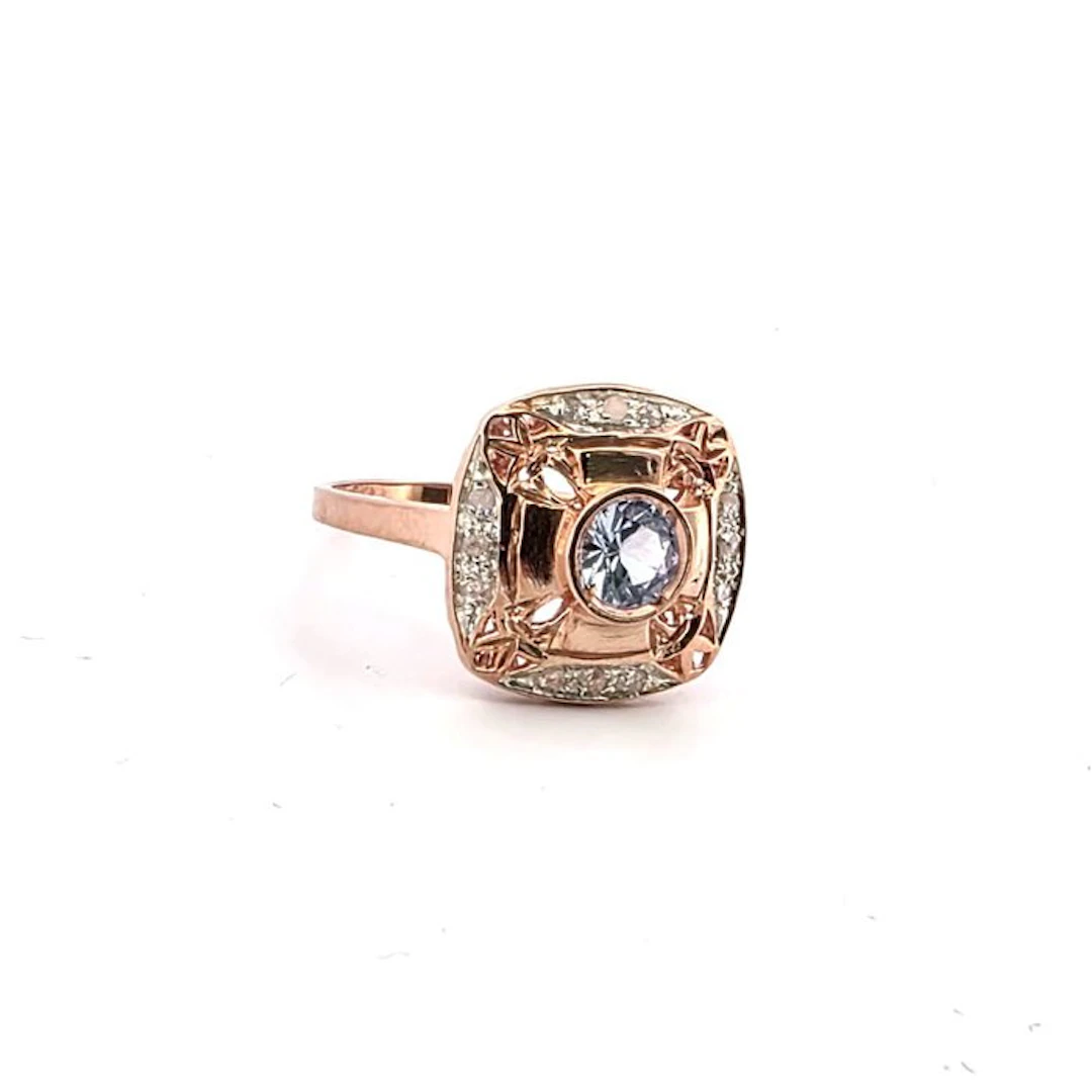 No reserve price - Ring - 9 kt. Rose gold, Silver Spinel - Diamond
