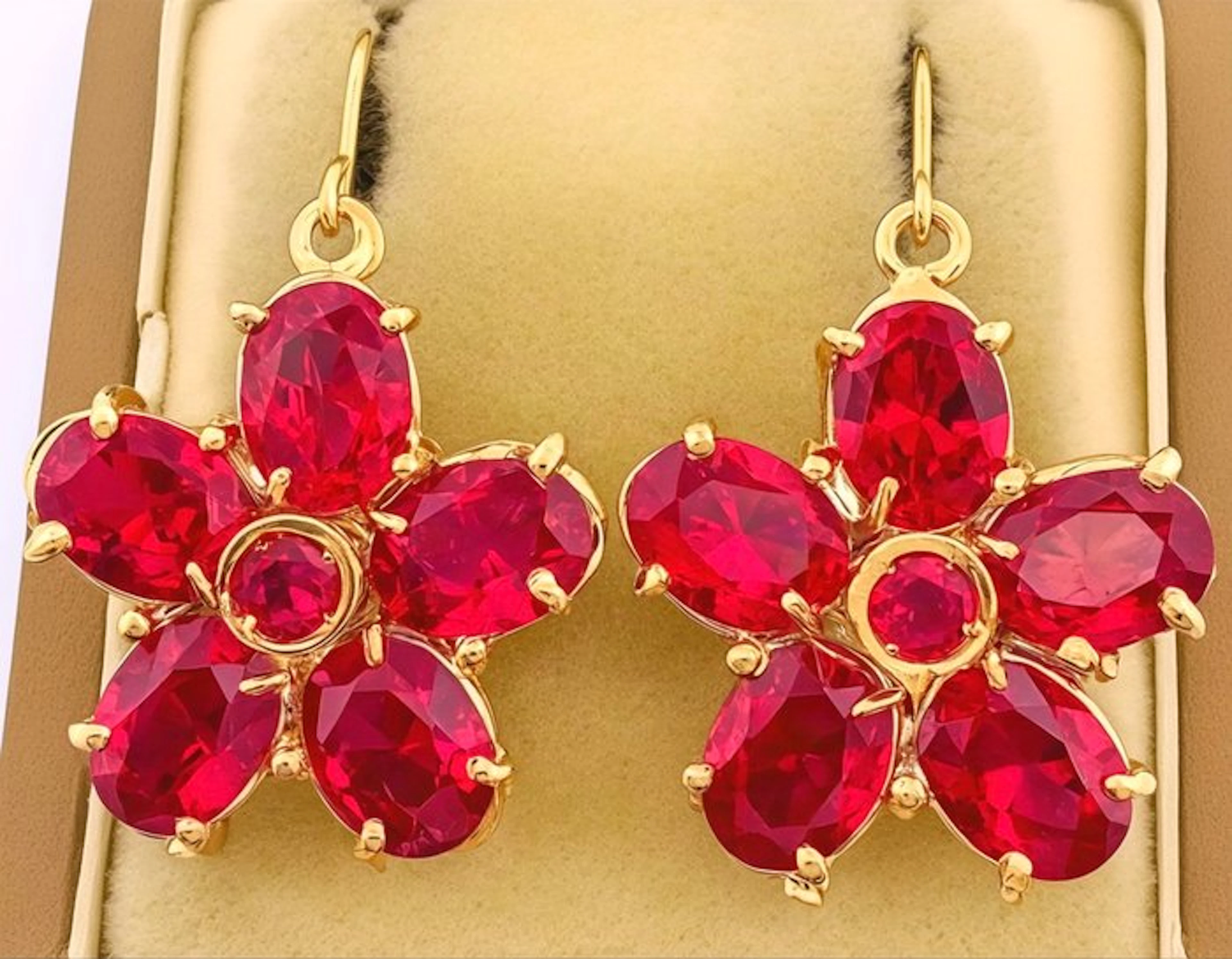 No reserve price - Earrings - 9 kt. Yellow gold, Silver Ruby