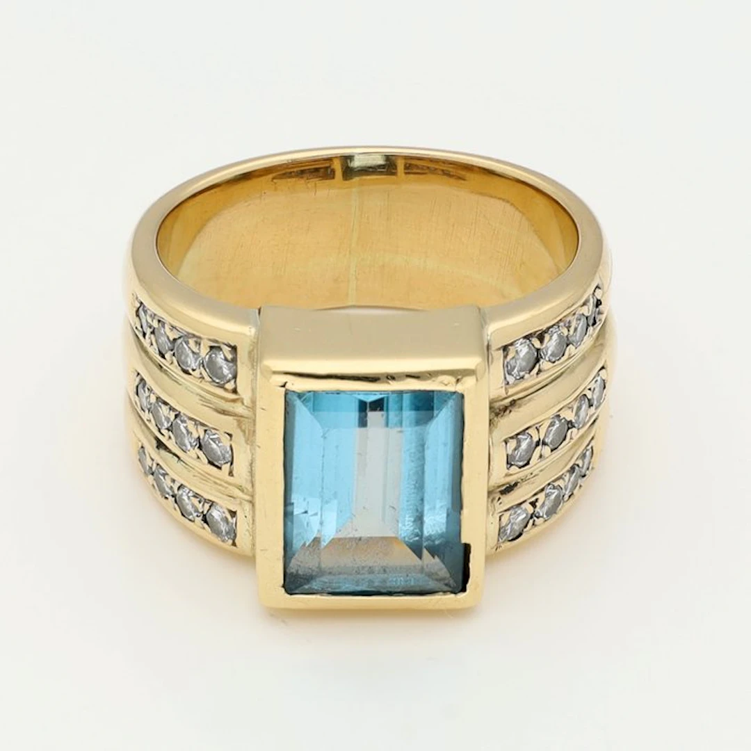 Ring - 18 kt. Yellow gold Topaz - Diamond