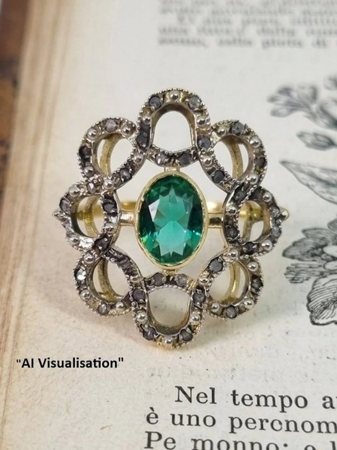 No reserve price - Ring - 9 kt. Silver, Yellow gold Emerald - Diamond