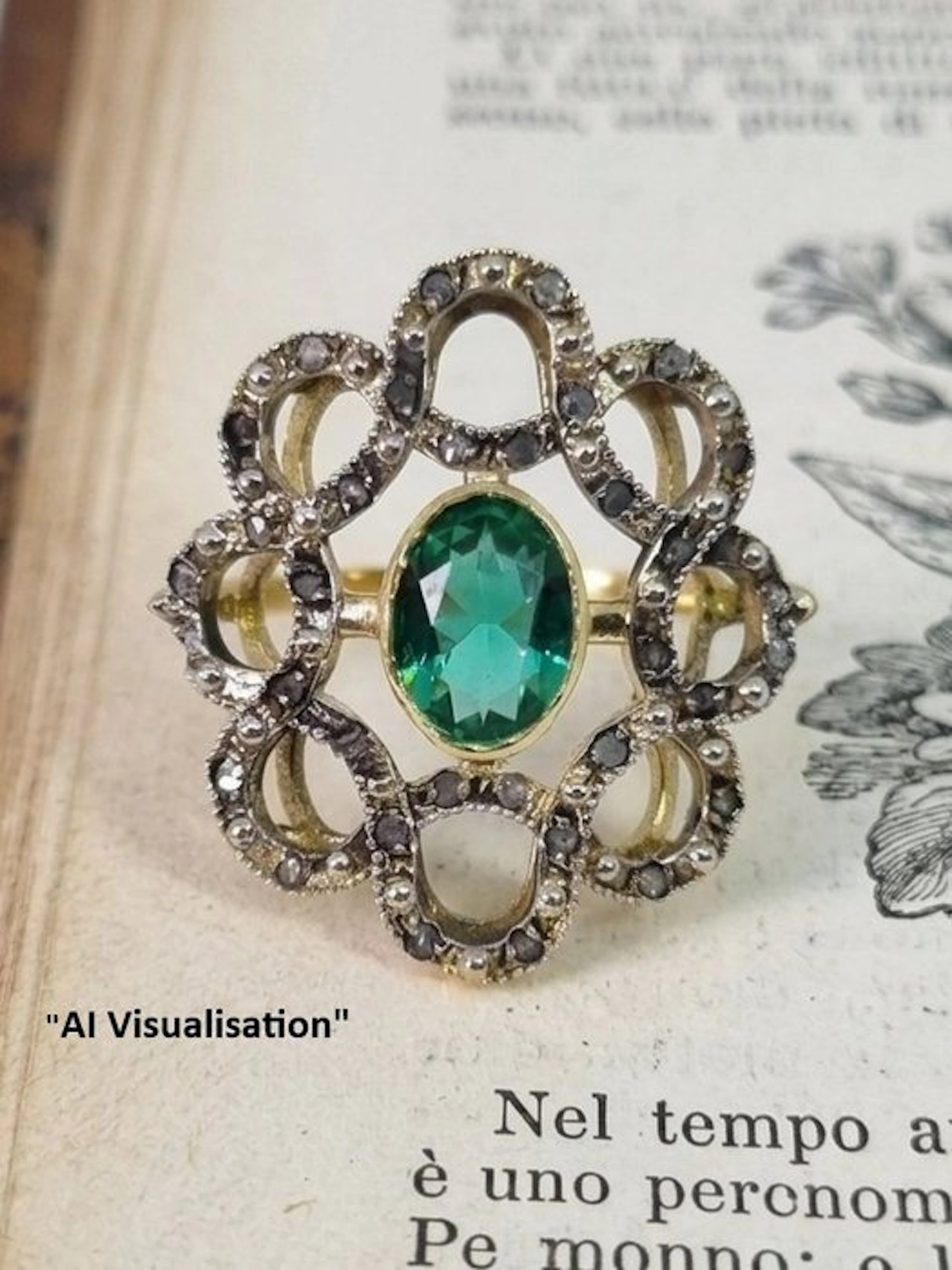 No reserve price - Ring - 9 kt. Silver, Yellow gold Emerald - Diamond