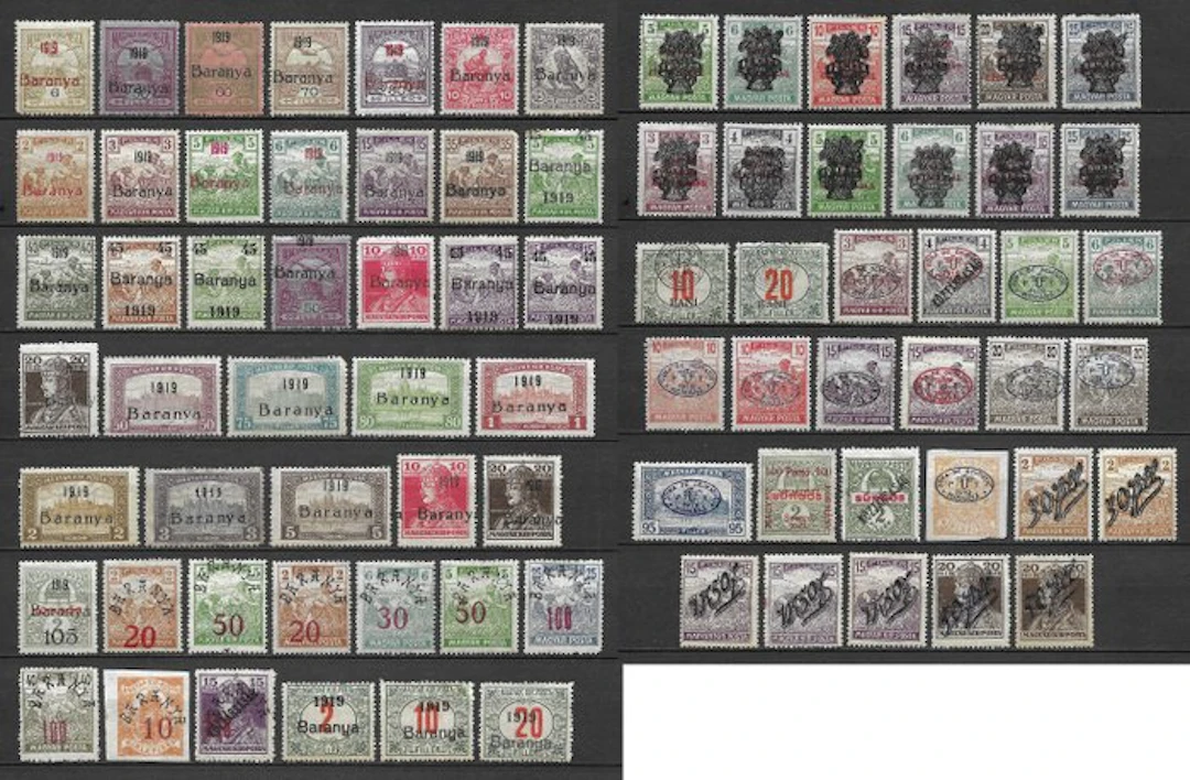 Hungary 1919 - Overprinted stamps from the period.