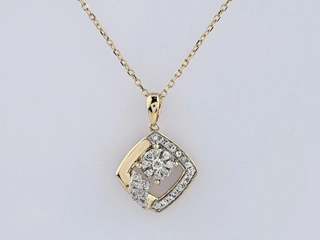 Necklace with pendant - 14 kt. Yellow gold - 0.13ct. tw. Diamond (Natural)
