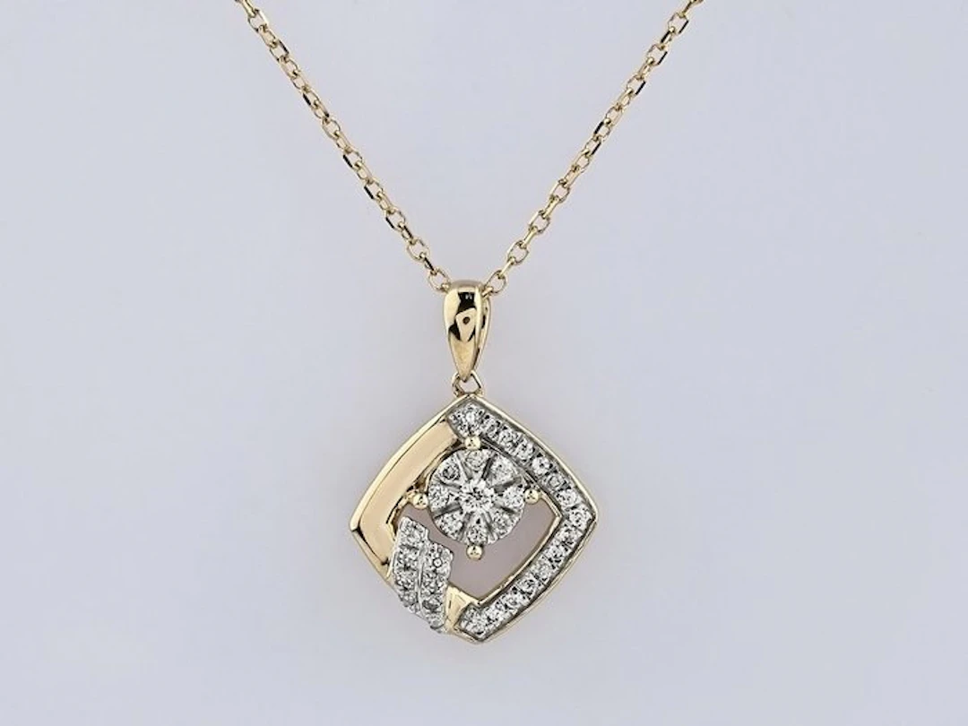 Necklace with pendant - 14 kt. Yellow gold - 0.13ct. tw. Diamond (Natural)