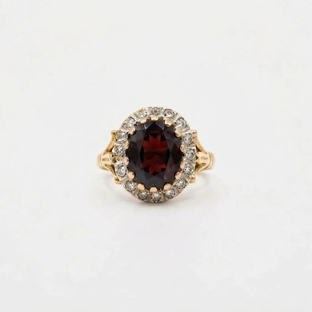 No reserve price - Ring - 18 kt. Yellow gold Garnet - Diamond