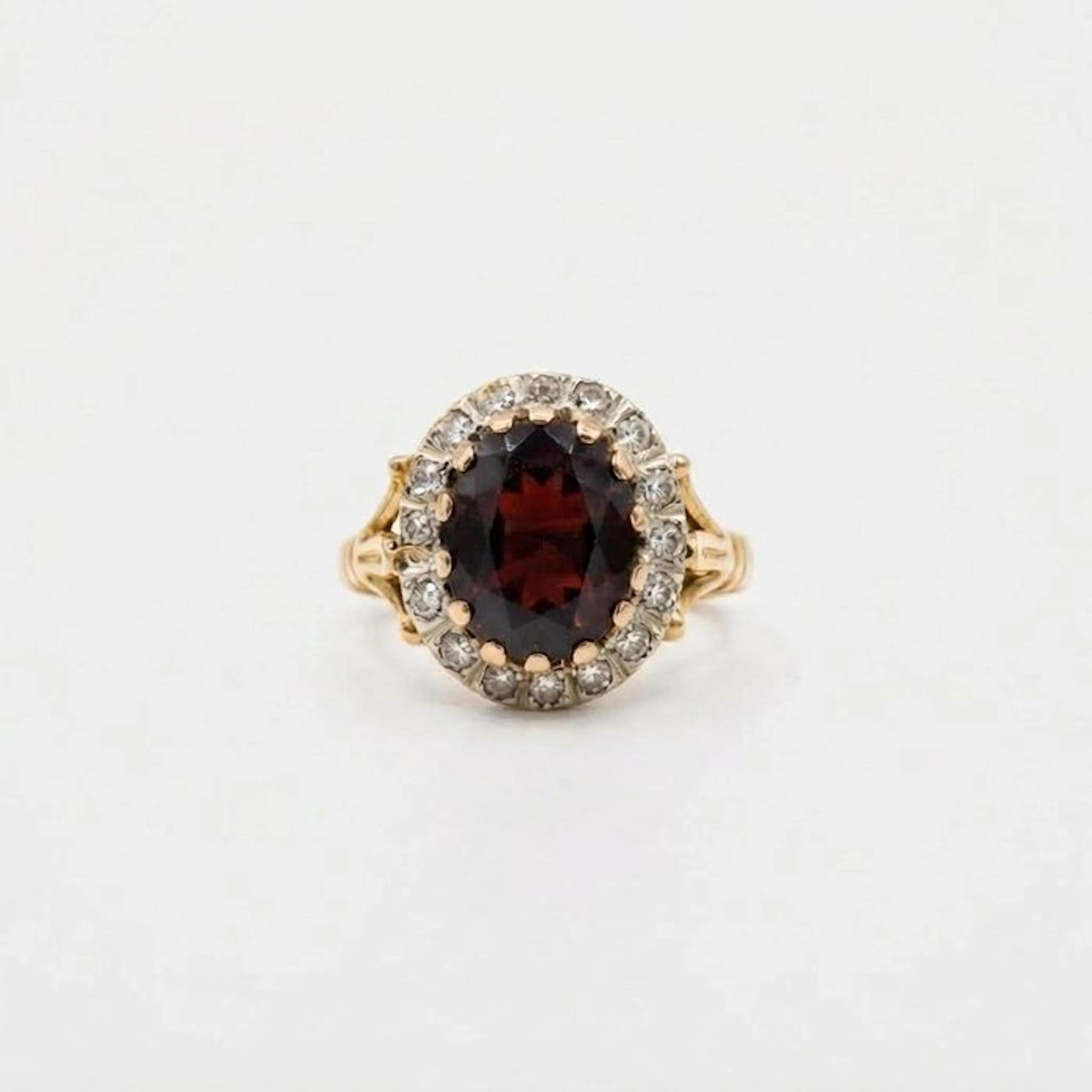 No reserve price - Ring - 18 kt. Yellow gold Garnet - Diamond