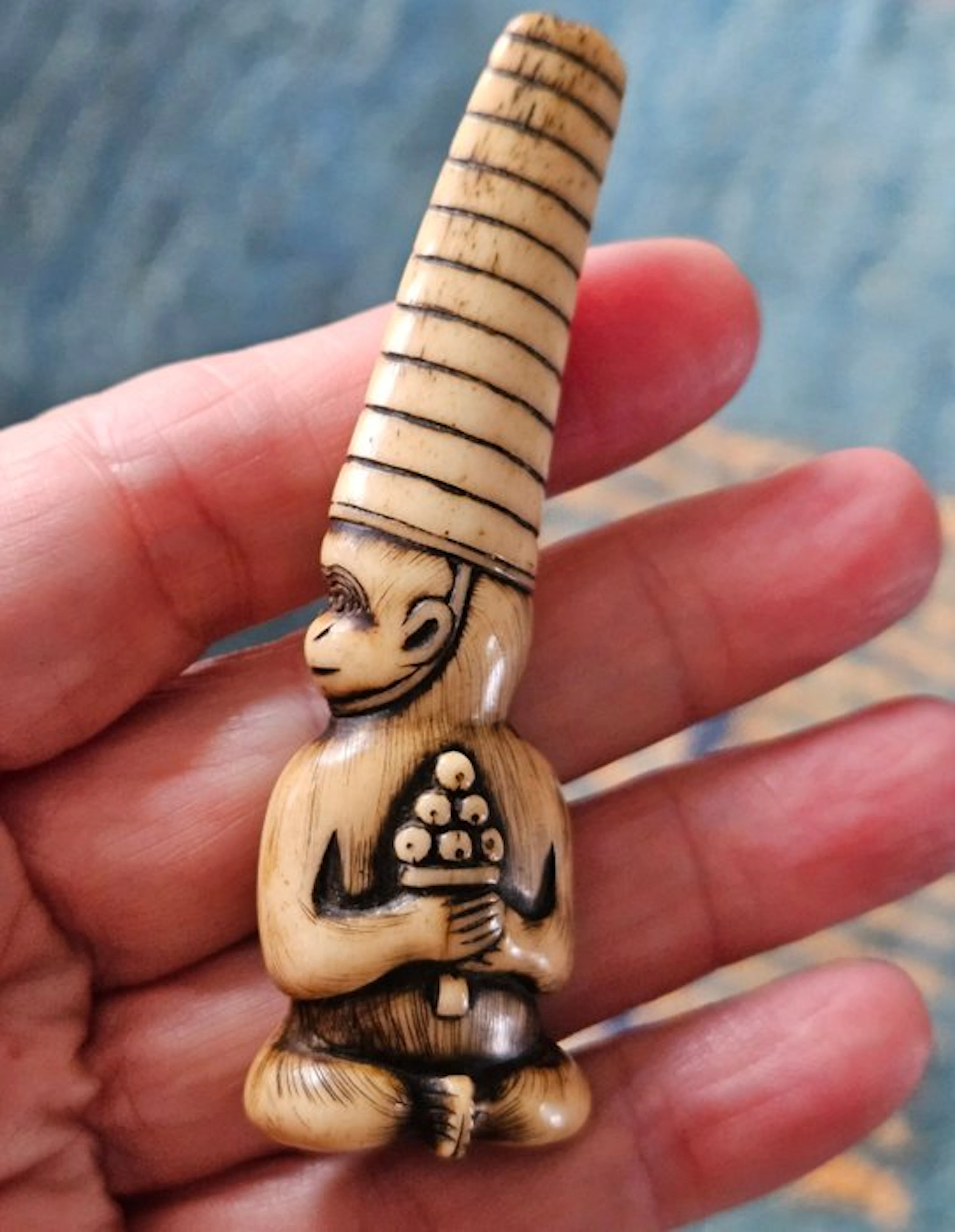 Monkey dressed as a Sanbaso dancer - deer antlers - Japan...