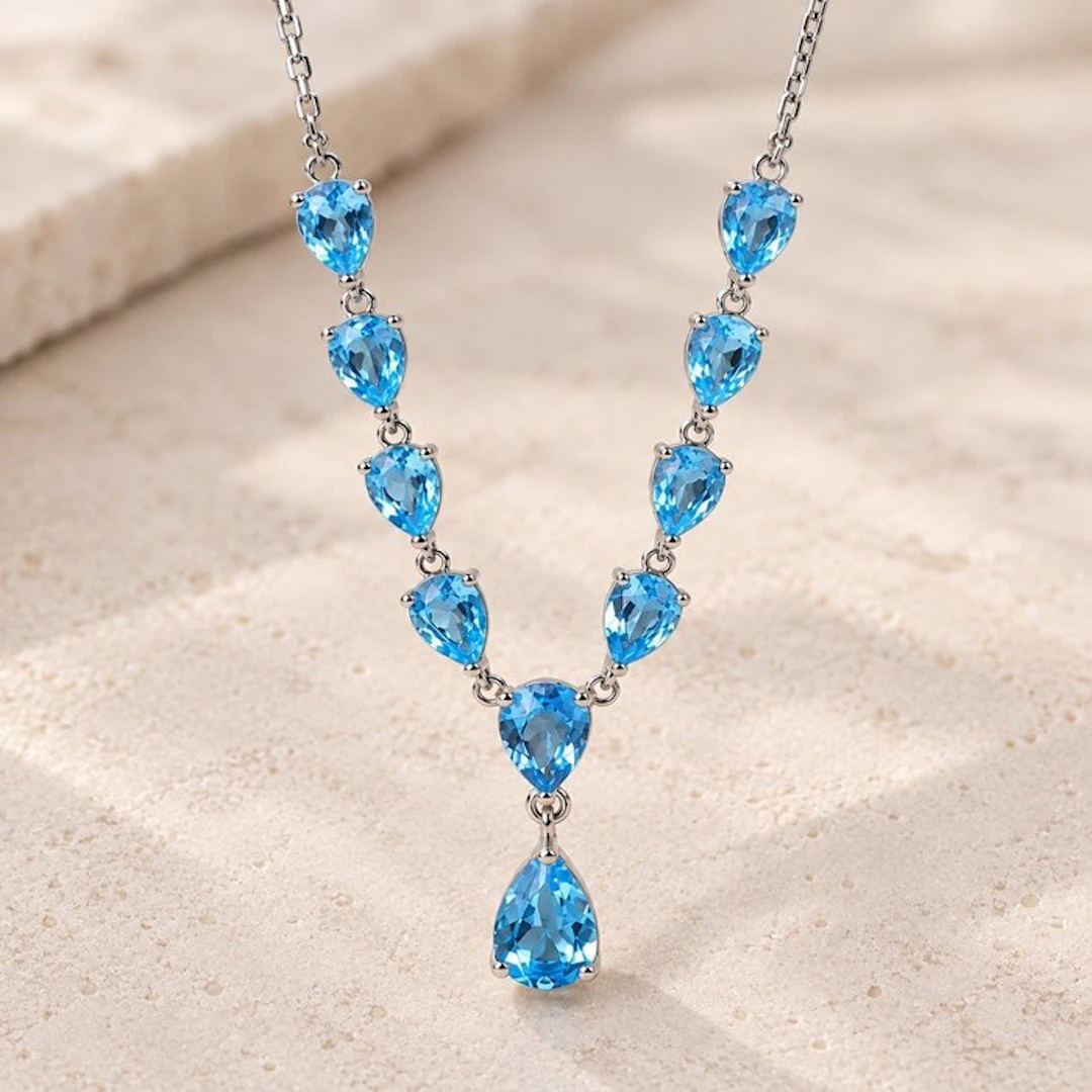 No reserve price - Necklace Silver - Topaz - Certified