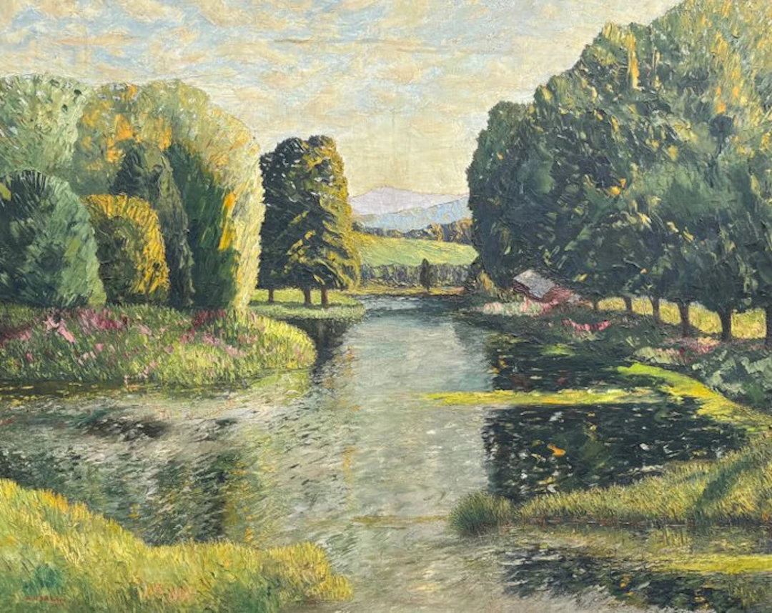 Herbert H. Newton (1881-1959) - Paesaggio fluviale - cm 120x143