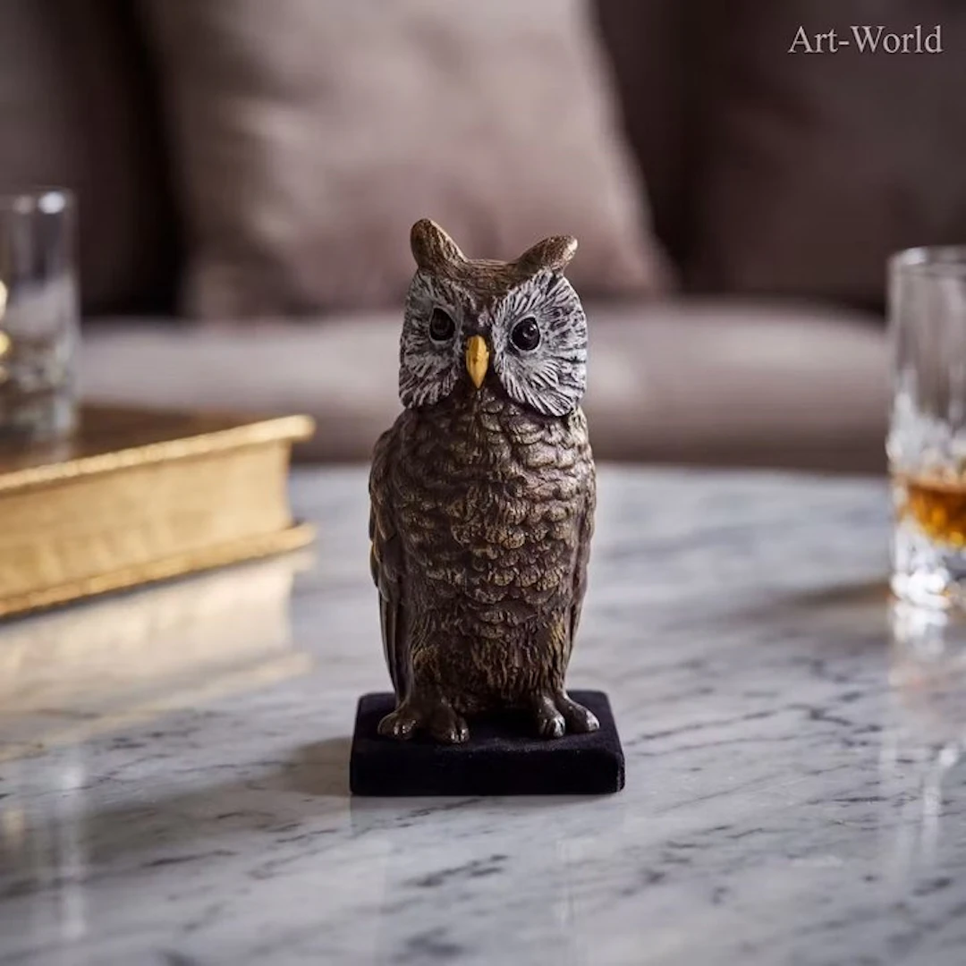 Statue, Zeer fijn gedetailleerde uil - 7.5 cm - Bronze