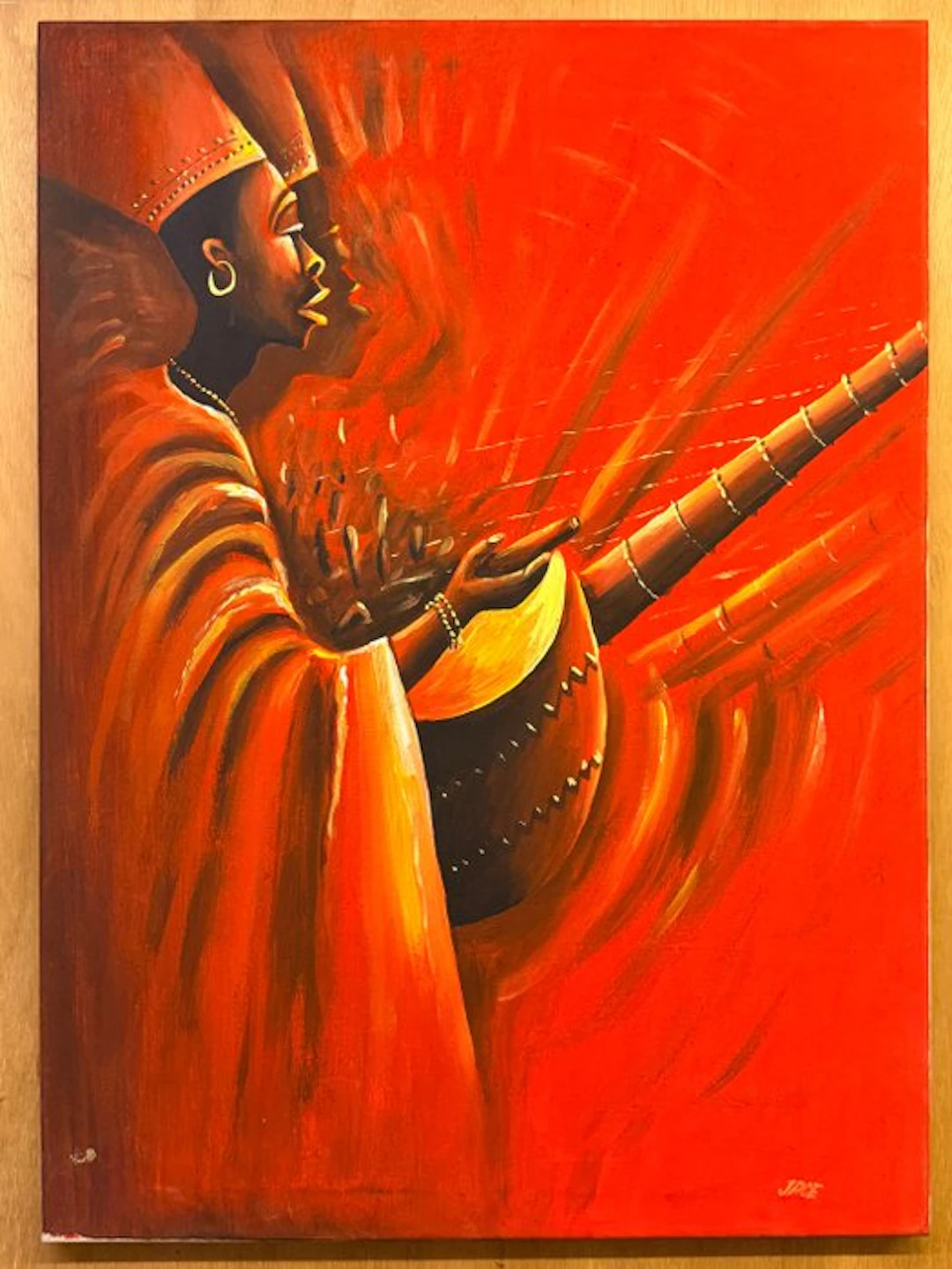 African art painting by JAC Eshun "music player" - Ghana (No reserve price)