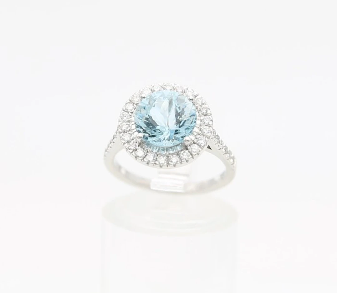 Ring - 18 kt. White gold Aquamarine - Diamond