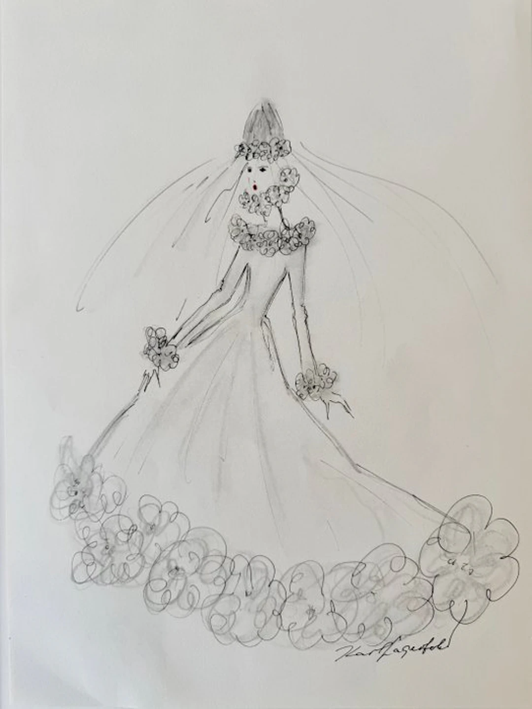 Karl Lagerfeld (1938-2019) - Authentische XL (A3) Modeskizze