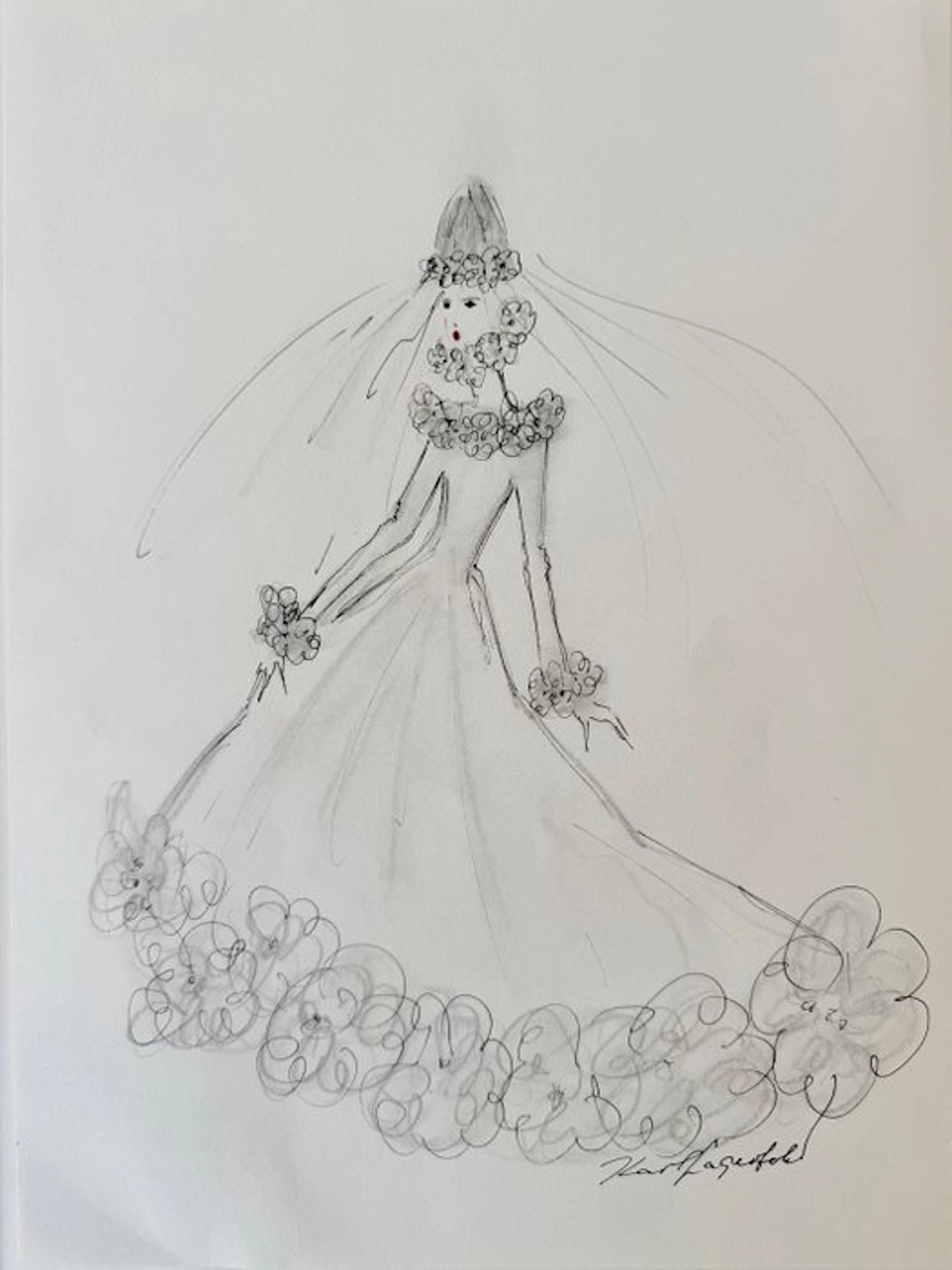 Karl Lagerfeld (1938-2019) - Authentische XL (A3) Modeskizze