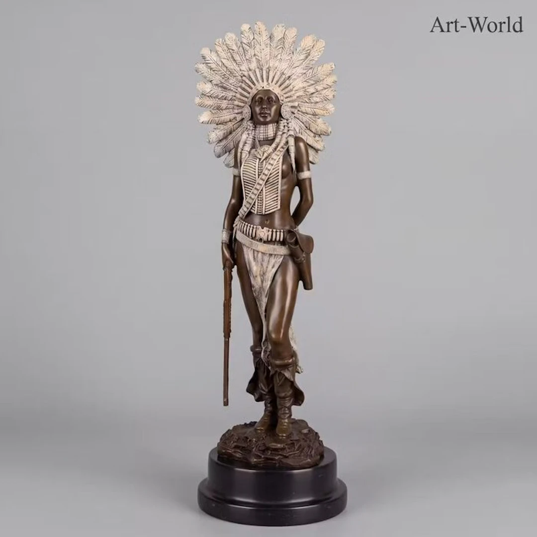 Statue, Indiaanse Vrouw 45.5 cm / 5.1 kg - 45.5 cm - Bronze, Marble