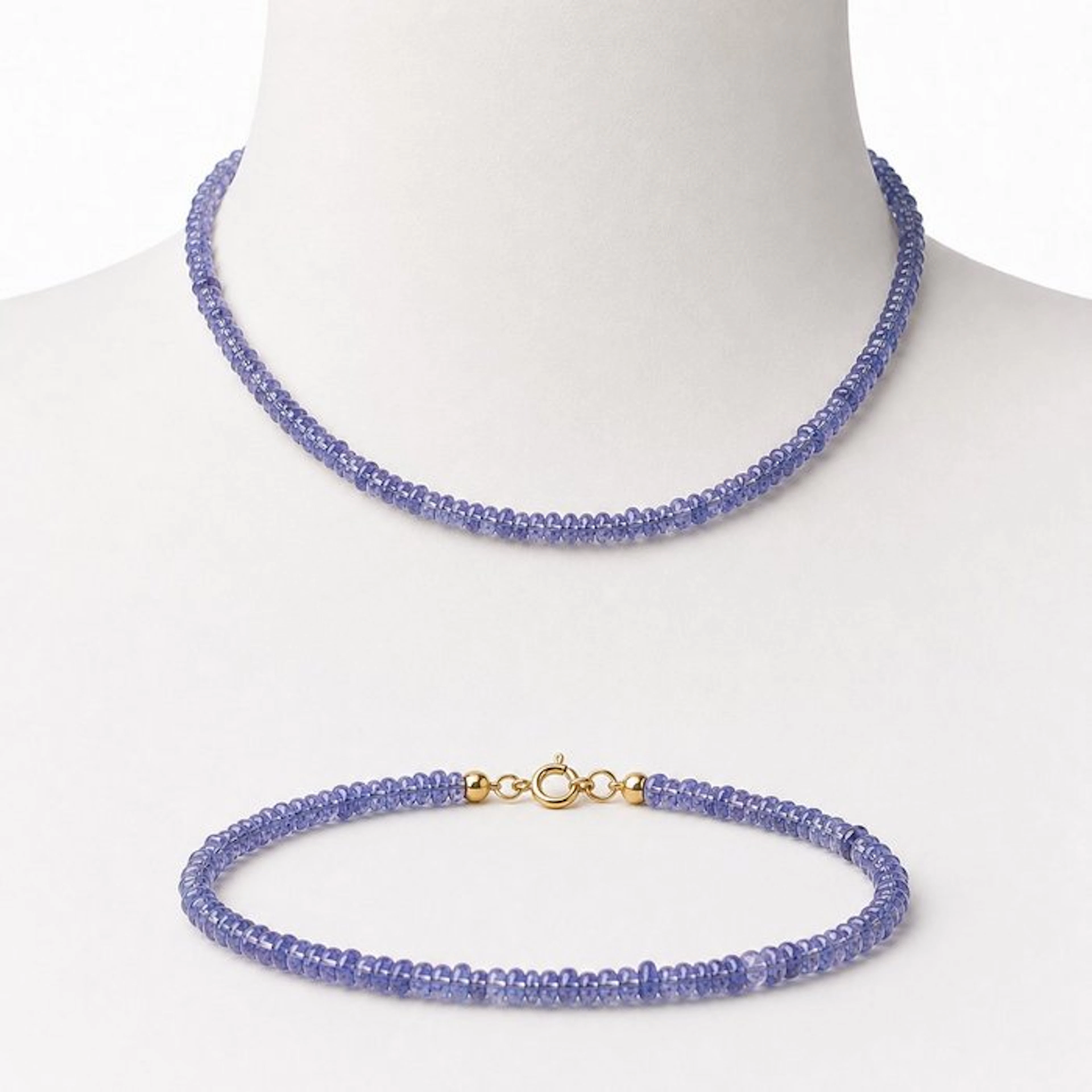 No reserve price - 2 piece jewellery set - 18 kt. Yellow gold Tanzanite