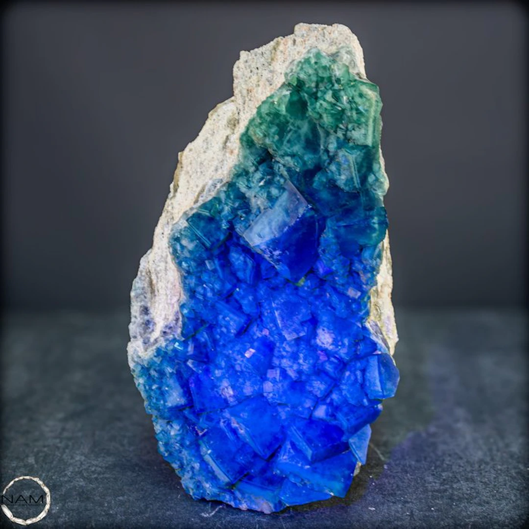 Natural fluorite crystal clusters from Madagascar of the...