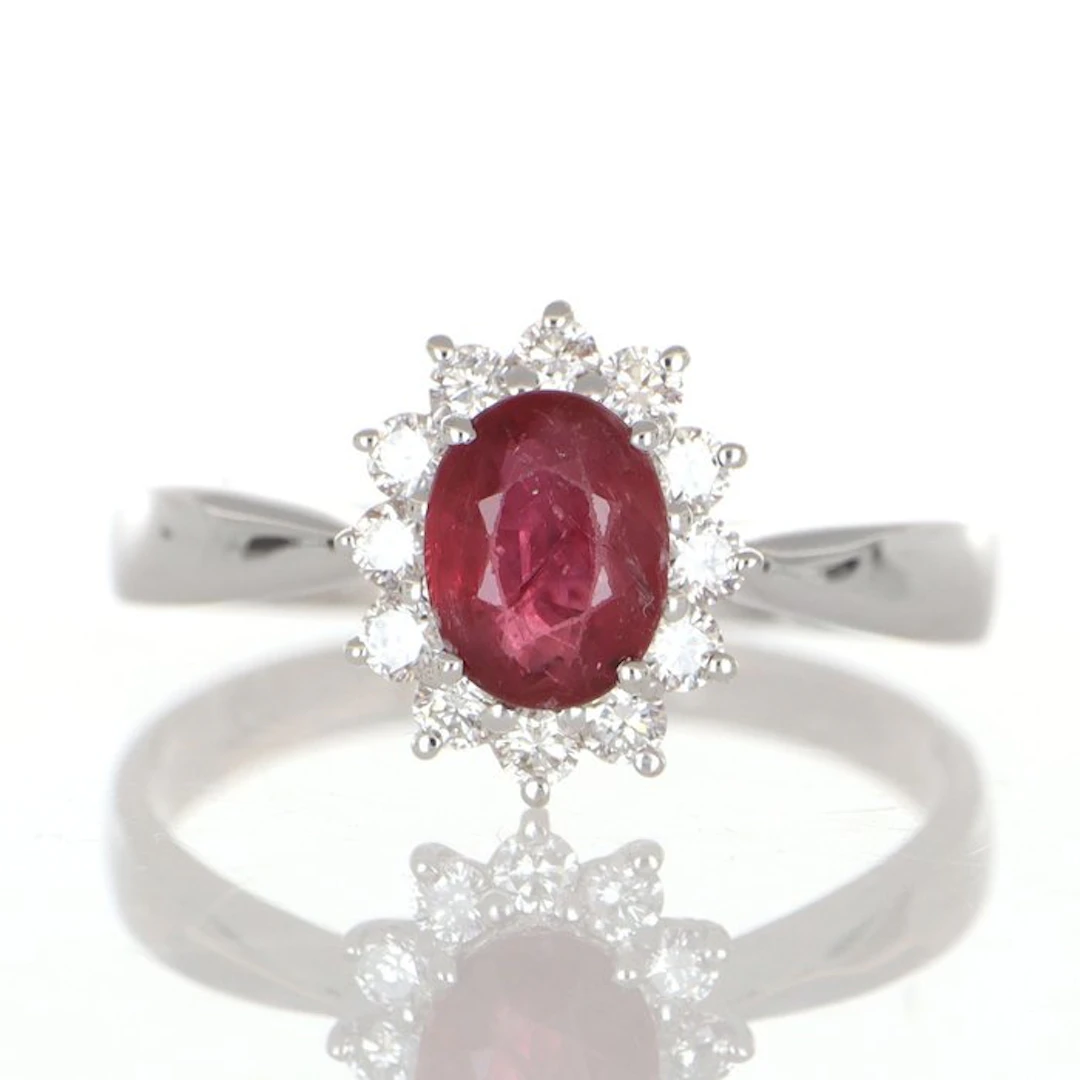 No reserve price - Necklace with pendant - 18 kt. White gold Ruby - Diamond