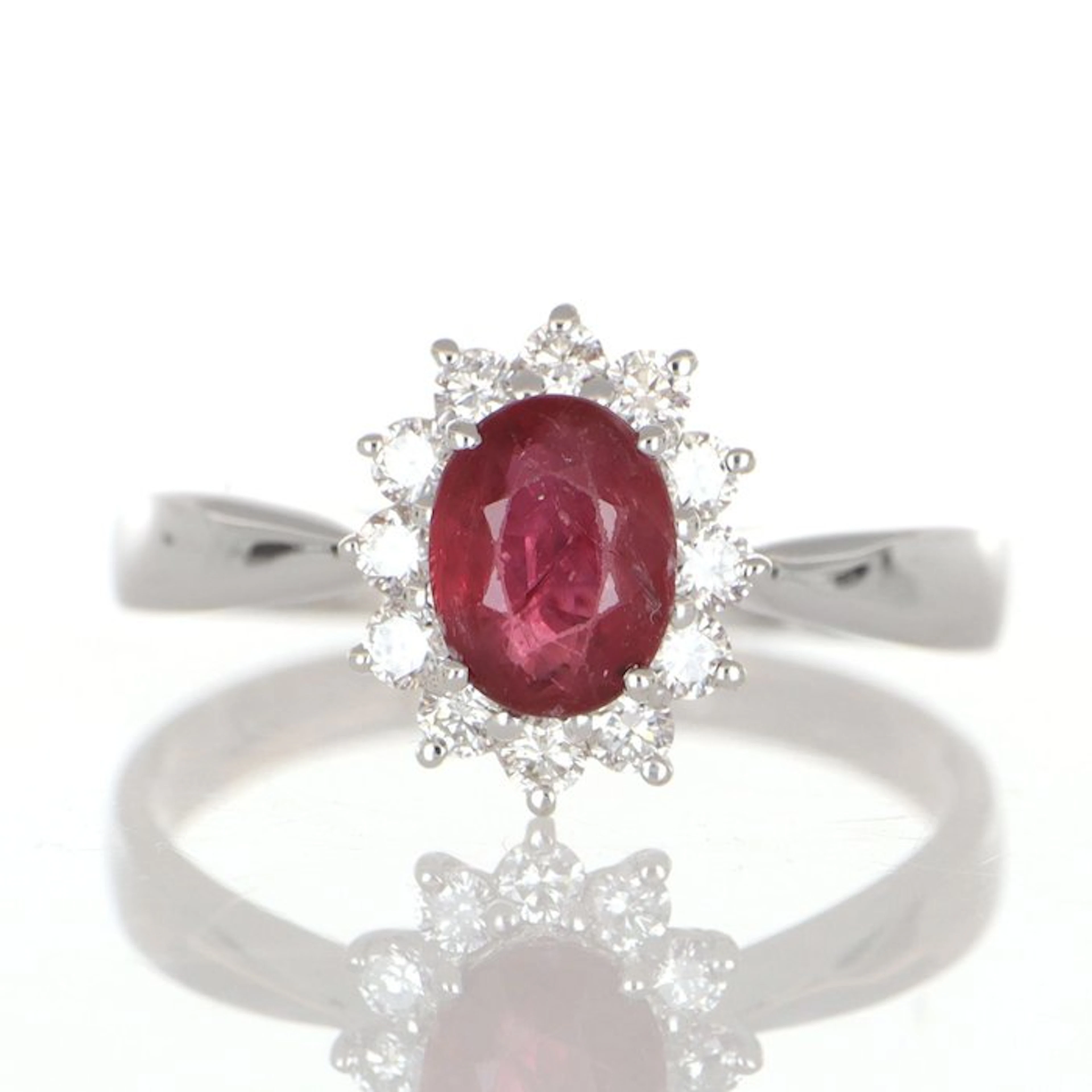 No reserve price - Necklace with pendant - 18 kt. White gold Ruby - Diamond