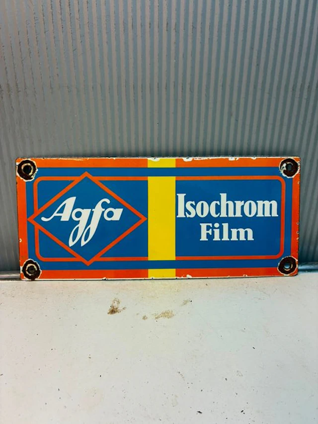 Afga Agfa Isochrom Film – Fotografie – Emaille Reclamebord Camera accessories