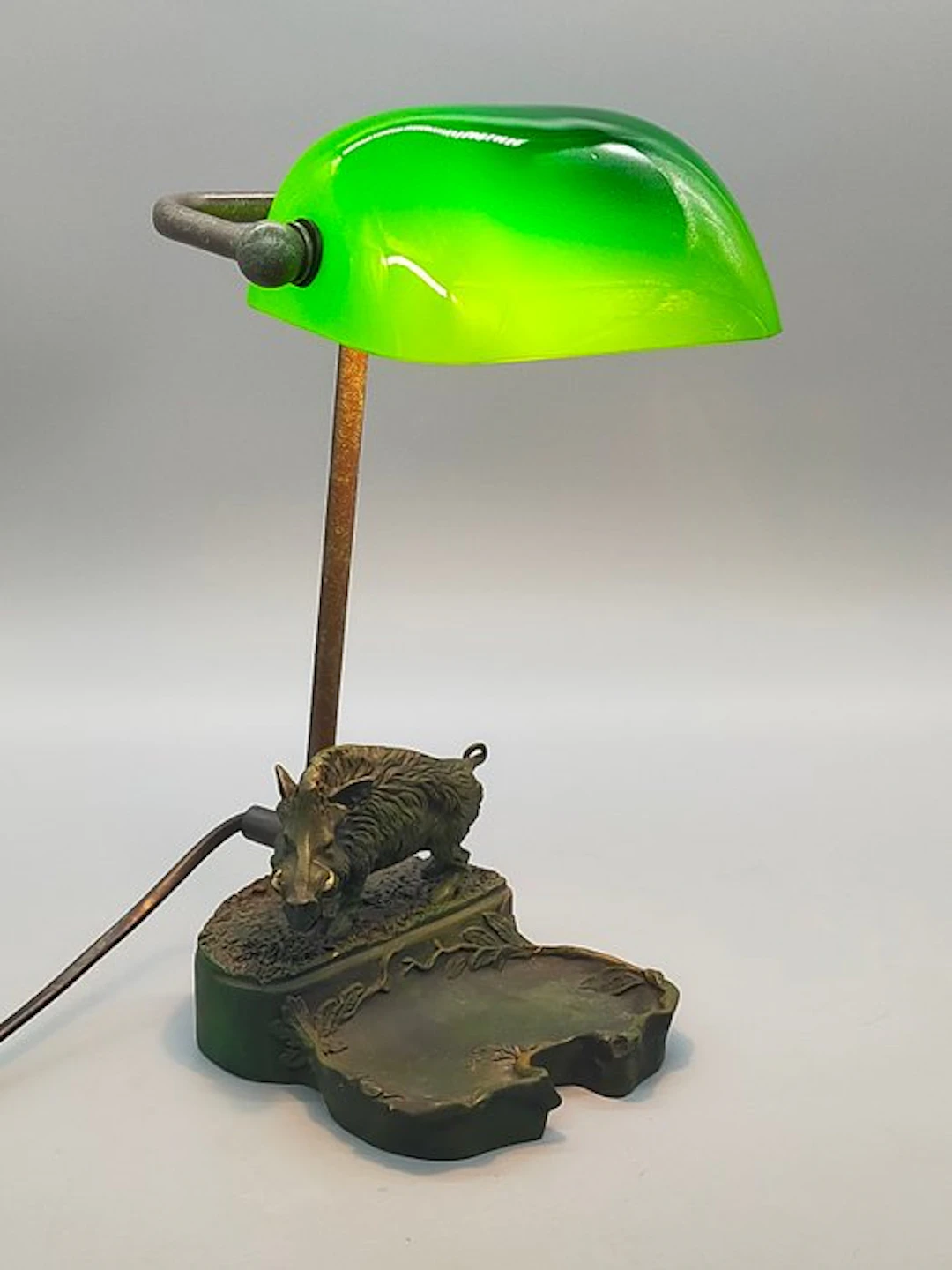 Antike Schreibtischlampe MENE – Bronze-Keiler Figur...