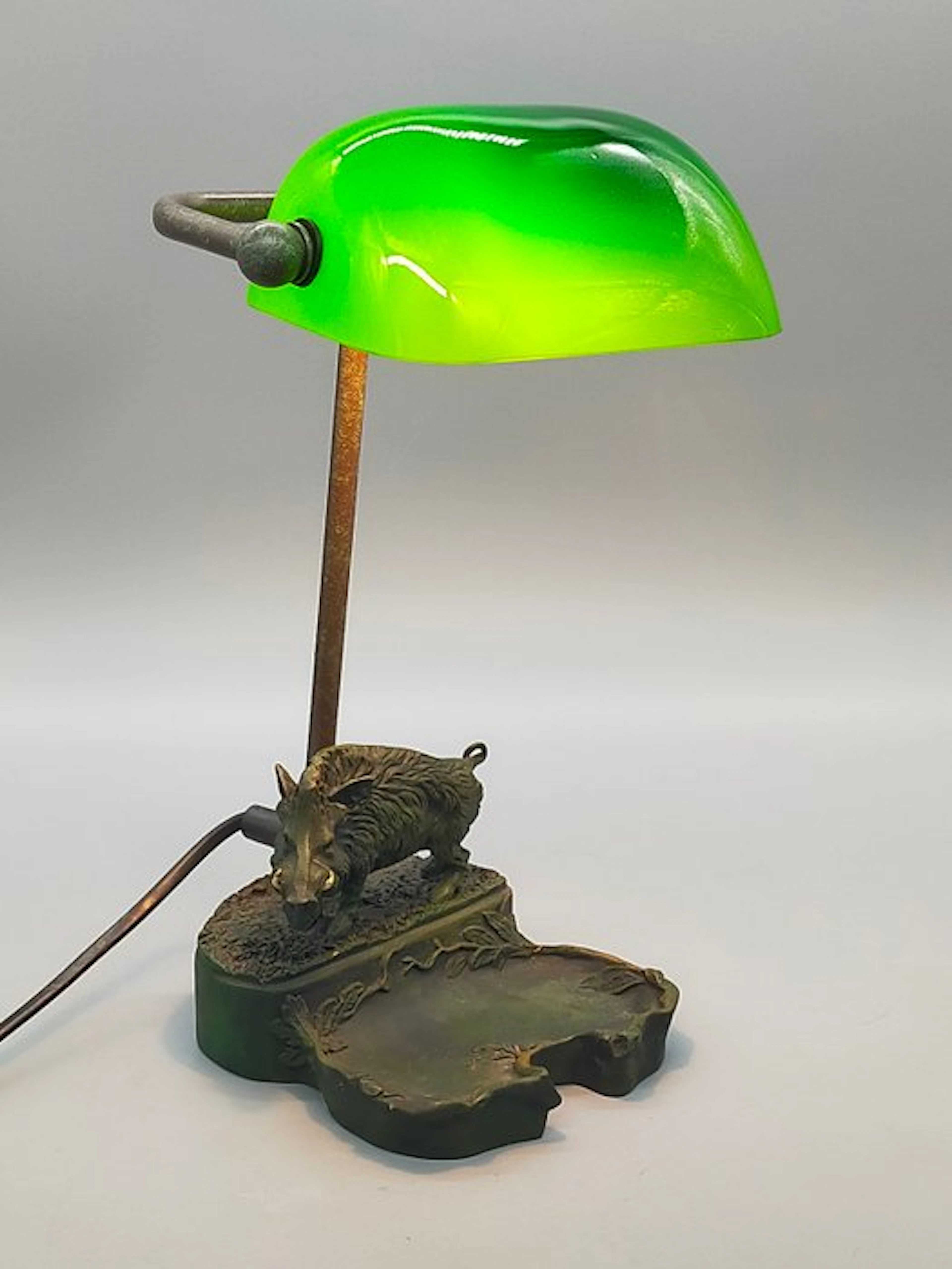 Antike Schreibtischlampe MENE – Bronze-Keiler Figur...