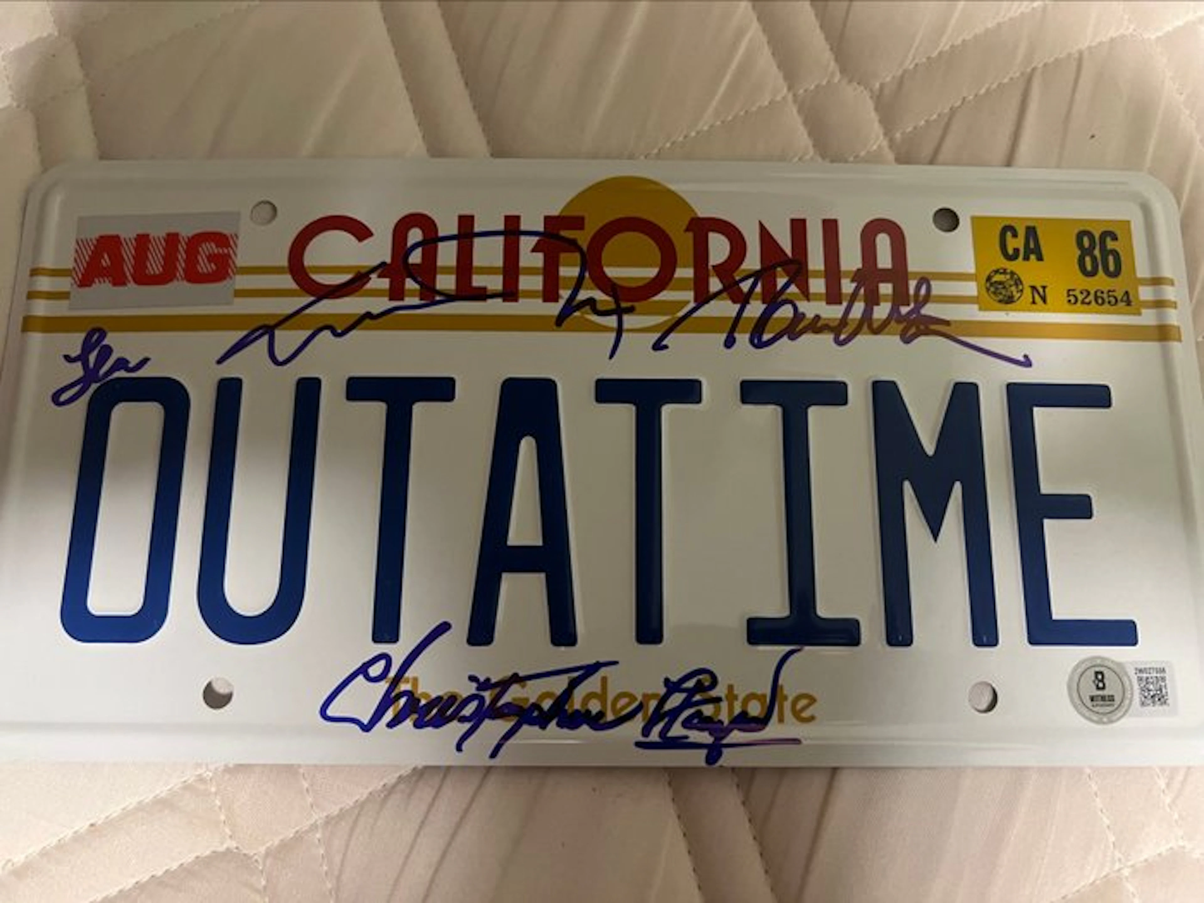 Back to the Future - Replica License plate - Signed by 4 - Michael J Fox
