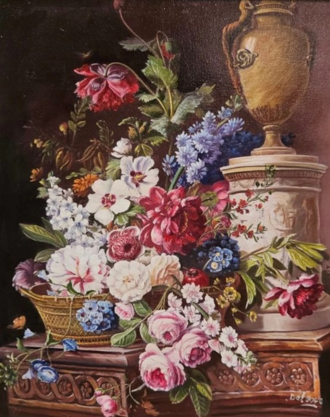 European school (XX) - Vaso con fiori e rose