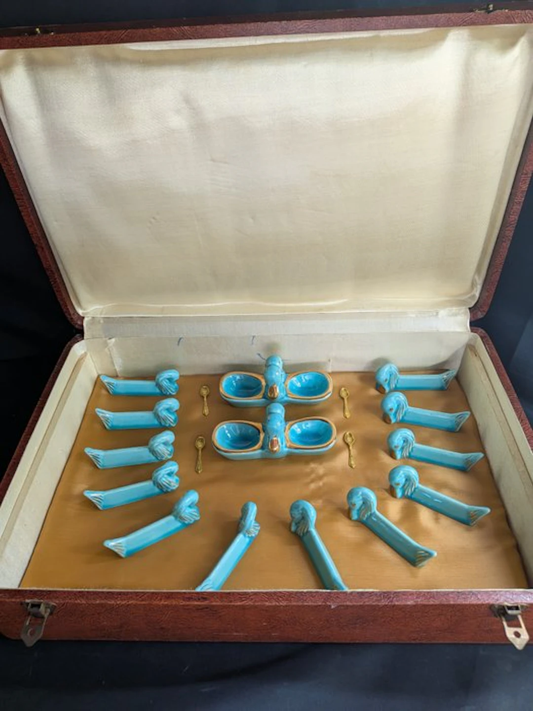 Knife rest (14) - Ceramic, Glaze, Gold plated